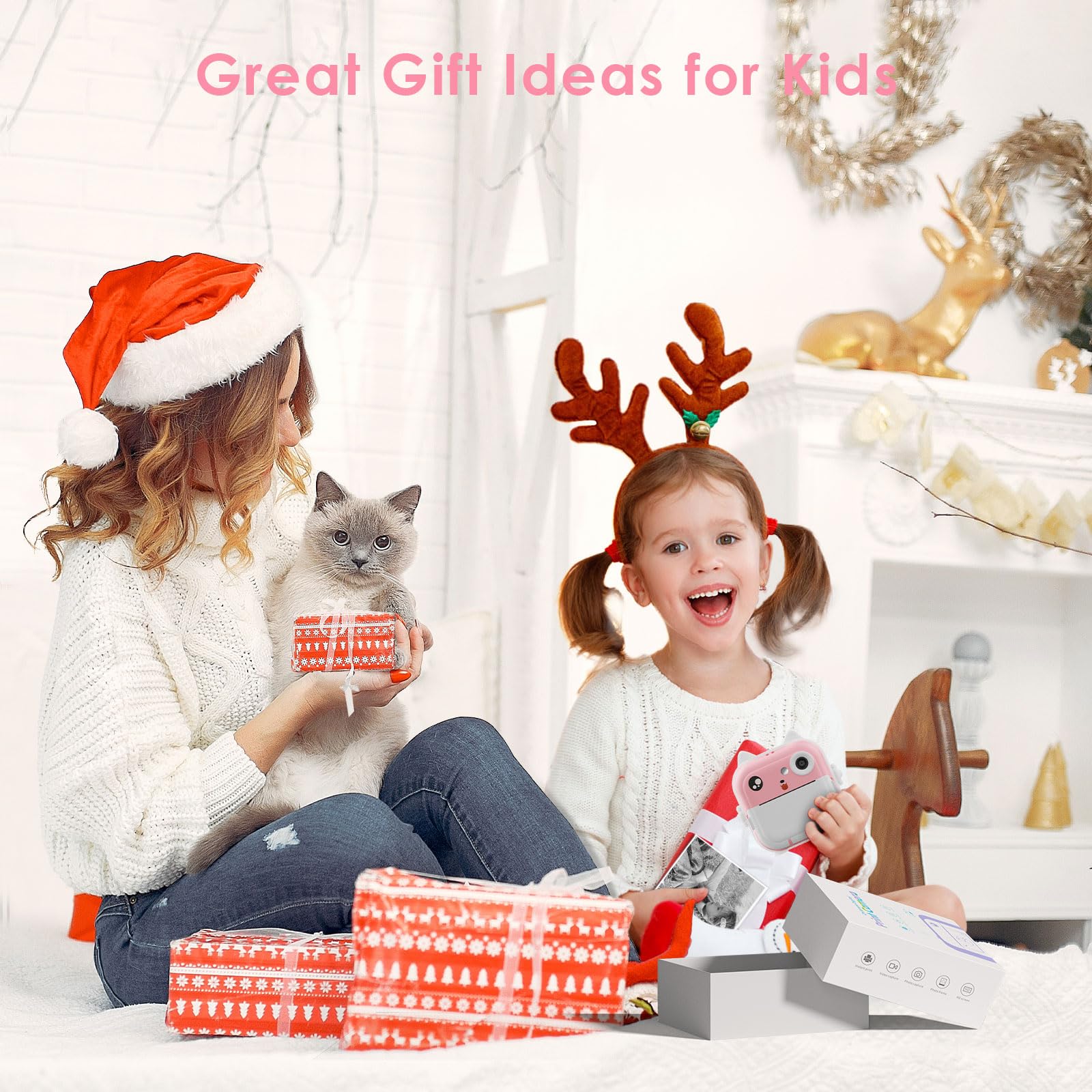 Macchina Fotografica Bambini Istantanea, Potuem 2.4 Pollici Digitale Fotocamera Bambini con 32GB Scheda TF, 6 Penne Colorate, 24MP/1080P Fotocamera Istantanea per Bambini, Regalo di Compleanno