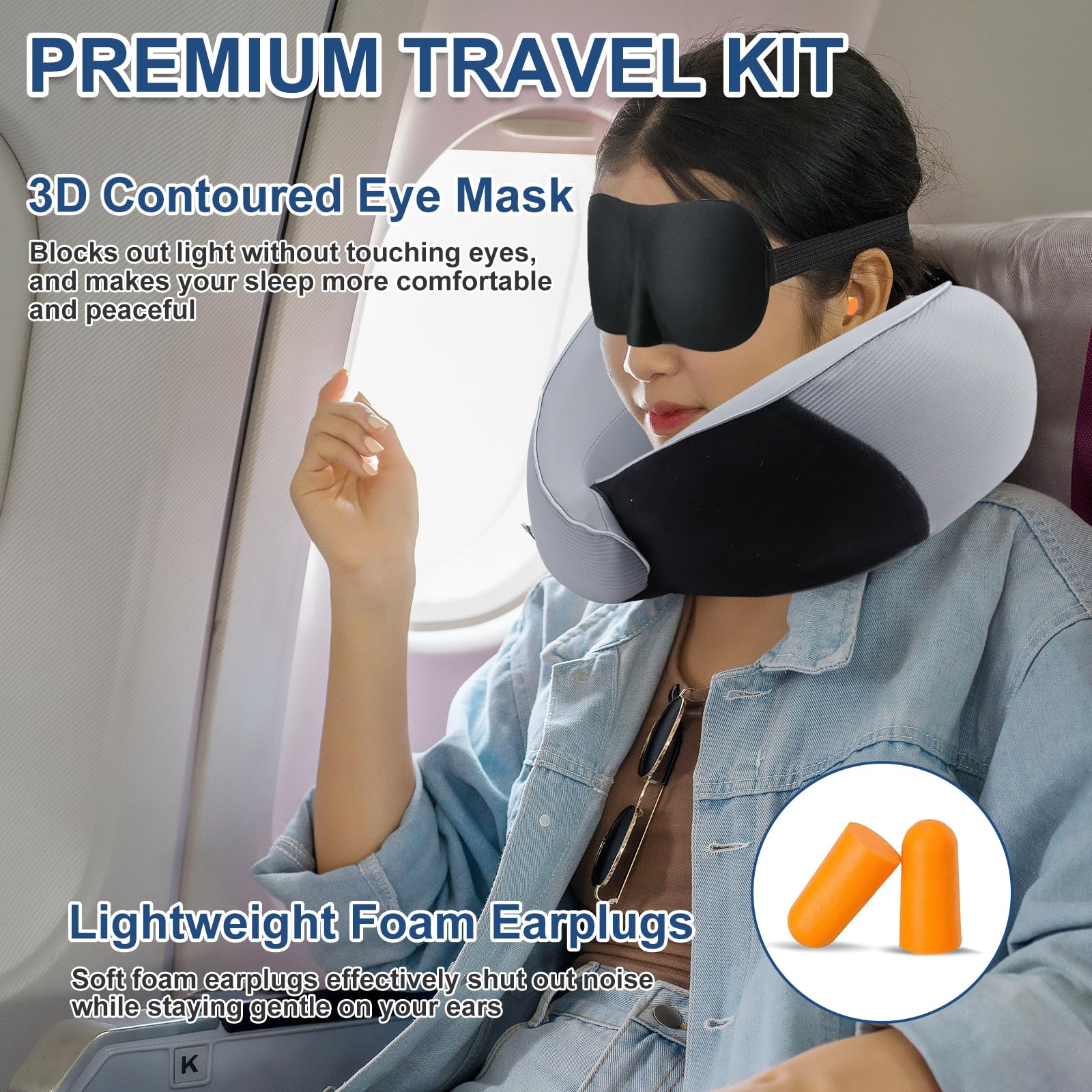 Set Di Cuscini Da Viaggio 3 In 1: Memory Foam, Mascherina E Tappi – Per Aereo, Auto E Ufficio (Grigio Scuro)