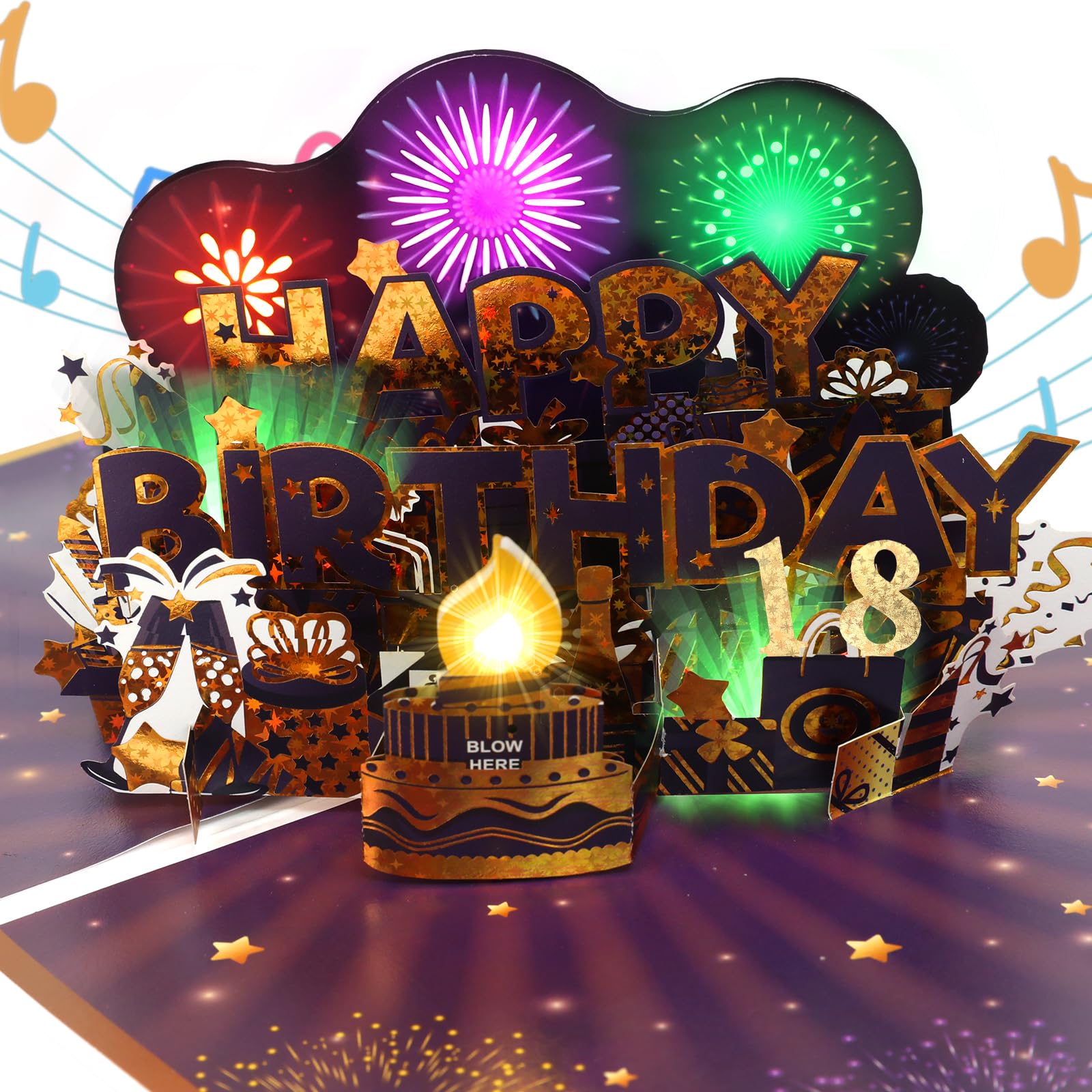 18th Birthday Card, Musical & Fireworks & Blow-Out Birthday Card for 18th Boys, Girls, Pop Up Happy Birthday Cards for 18-year-old Teens, Boys, Girls, Daughter, Son, Granddaughter, Grandson
