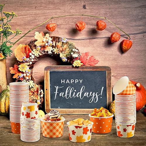 Miniatura 7 de Umigy 180 tazas de papel para helado de Día de Acción de Gracias, cuencos de postre desechables de 9 onzas, tazones de sopa, cuencos de sopa,