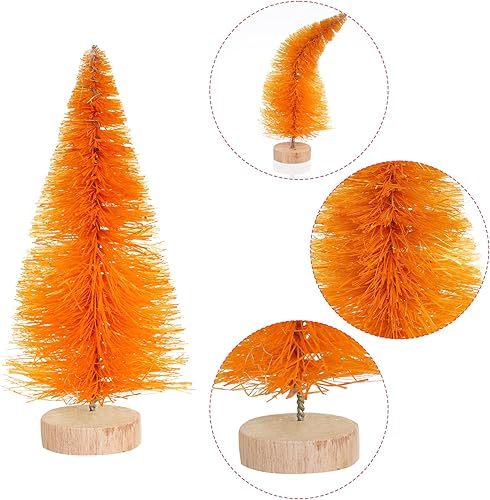 Miniatura 10 de Yookat 40 mini árboles de pino artificiales con base de madera, árboles de sisal para botellas, árboles de cepillo de colores surtidos para