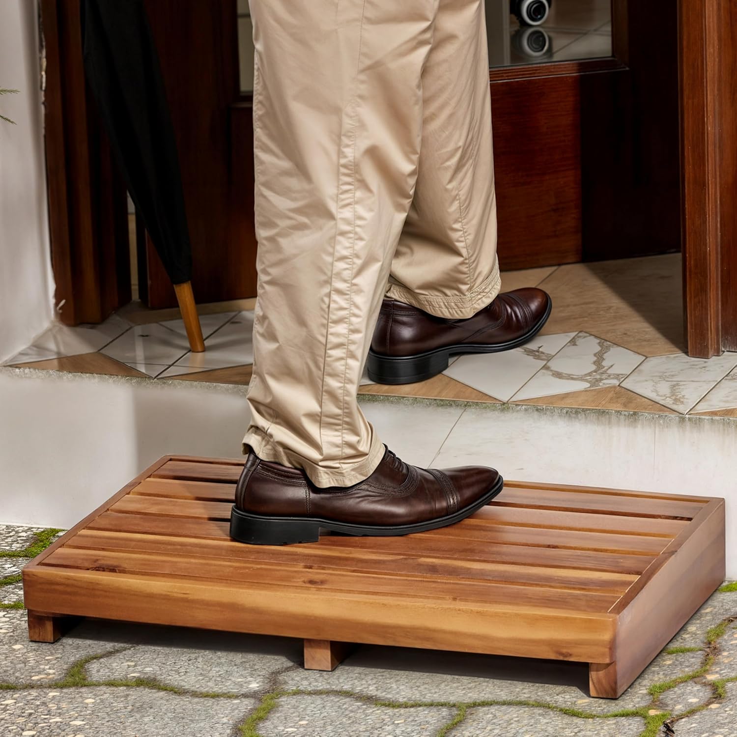 Holana 3.5" Wooden Step Stool for Elderly - Acacia Wood One Step Stool for Adults - 550Lbs High Riser Step Stool with Non-Slip Pad - Stepping Stools for Bed, Bathroom, Kitchen(No Assemble Required) 25x16x3.5