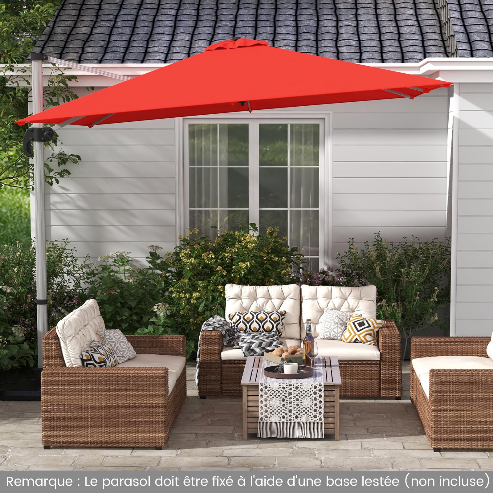 RELAX4LIFE Parasol Déporté 3x3M Inclinable 7 Positions (Orange)