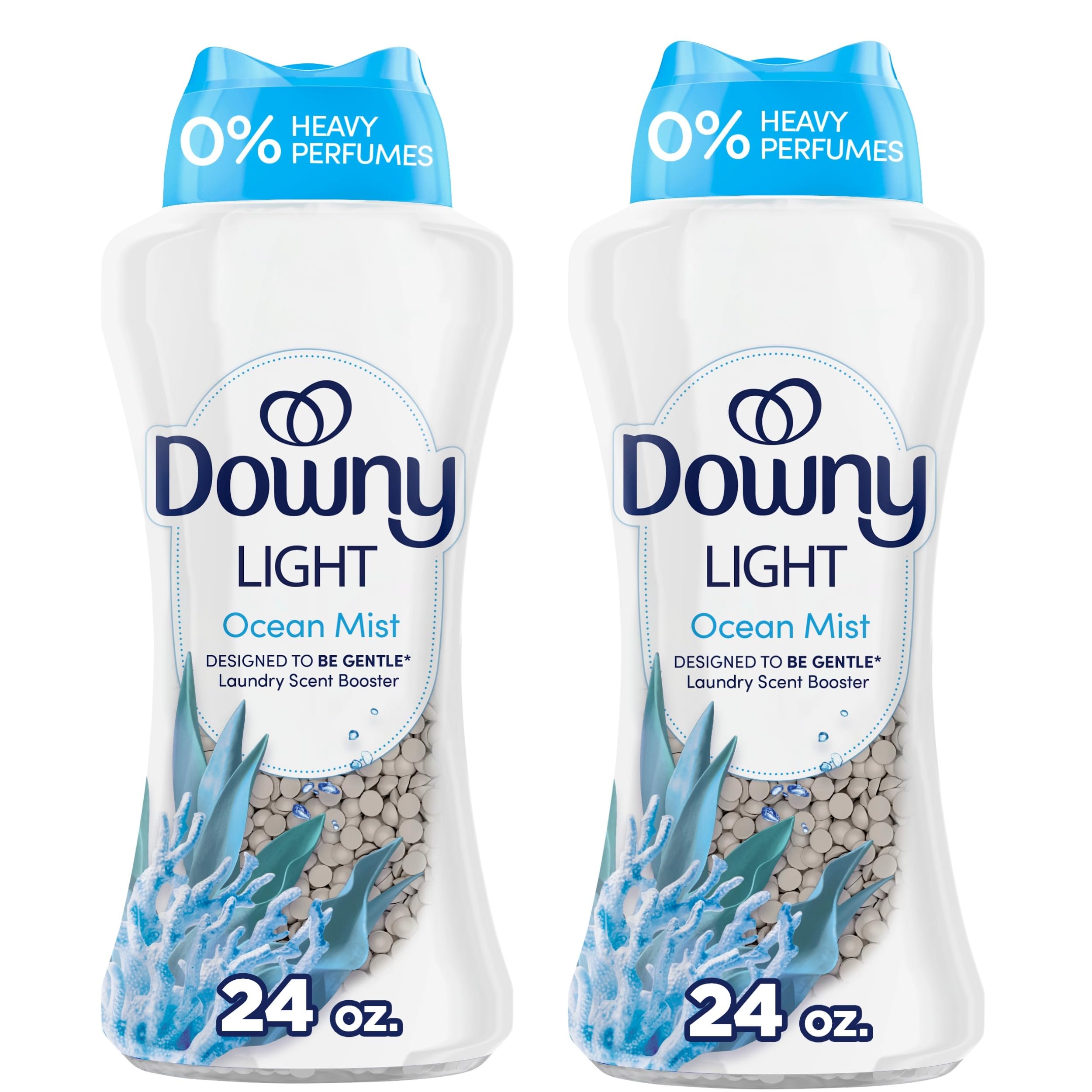 Downy Light Laundry Scent Booster Beads,Ocean Mist Scent,24 OZ,In-Wash Fabric Beads Designed To Be Gentle With A Light Boost Of-Scent,No Heavy Perfumes,(Pack of 2)