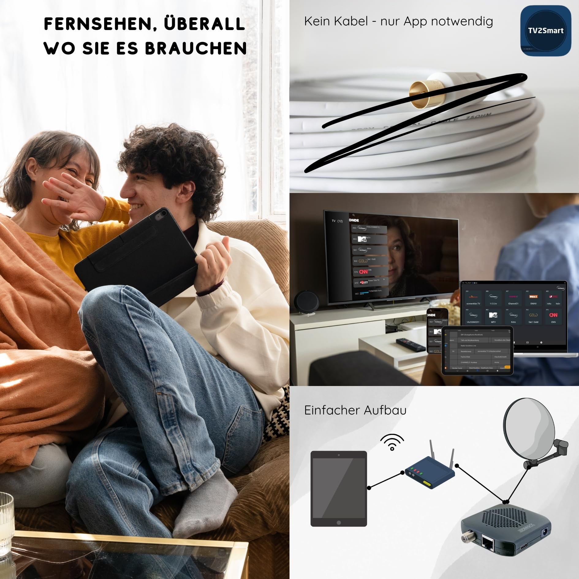 SCHWAIGER Receptor de satélite I Dongle SAT para señales de televisión digital a través de WiFi, transmisión inalámbrica de televisión por satélite a través de WiFi a través de TV2Smart App I Receptor