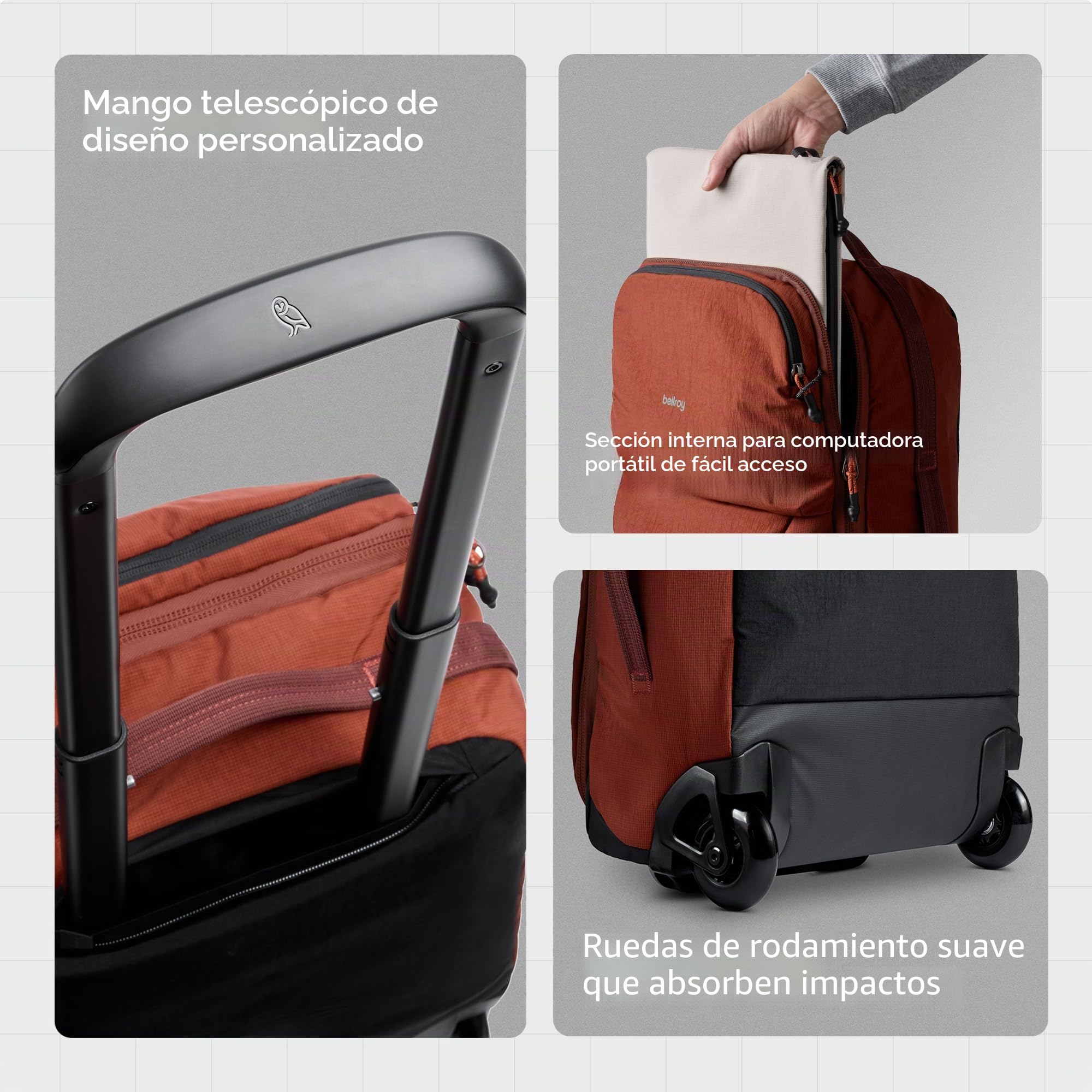 Bellroy Lite Carry-On 38L, Maleta Ligera - Ash | Maleta ligera 38L con cubos de almacenamiento integrados y carcasa compresible