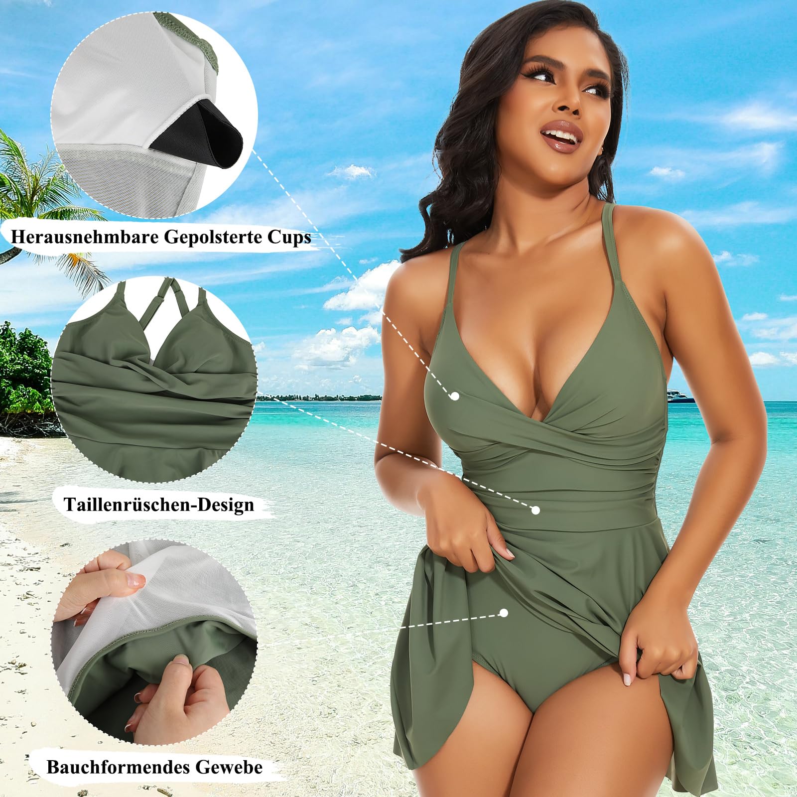 SHAPERIN Bañador con Falda Mujer Traje de Baño de Una Pieza Bañador Bañadores Reductores Ropa de Baño Playa Vientre One Piece Swimdress