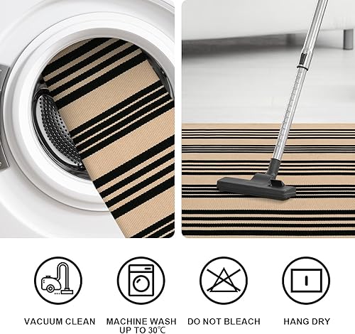 Miniatura 3 de Tapete para puerta de entrada exterior, 2 x 3 pies, lavable a máquina, alfombra de algodón tejida a mano para entrada, interior negro y caqui, para