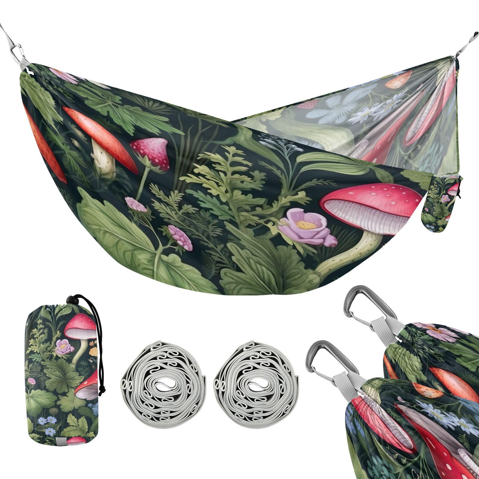 ATTX Wildflowers Mushrooms Camping Hammock - Lightweight & Portable Hammocks, Heavy Duty 330lbs Capacity for Indoor, Hiking, Backpacking, Travel, Backyard, Beach#321