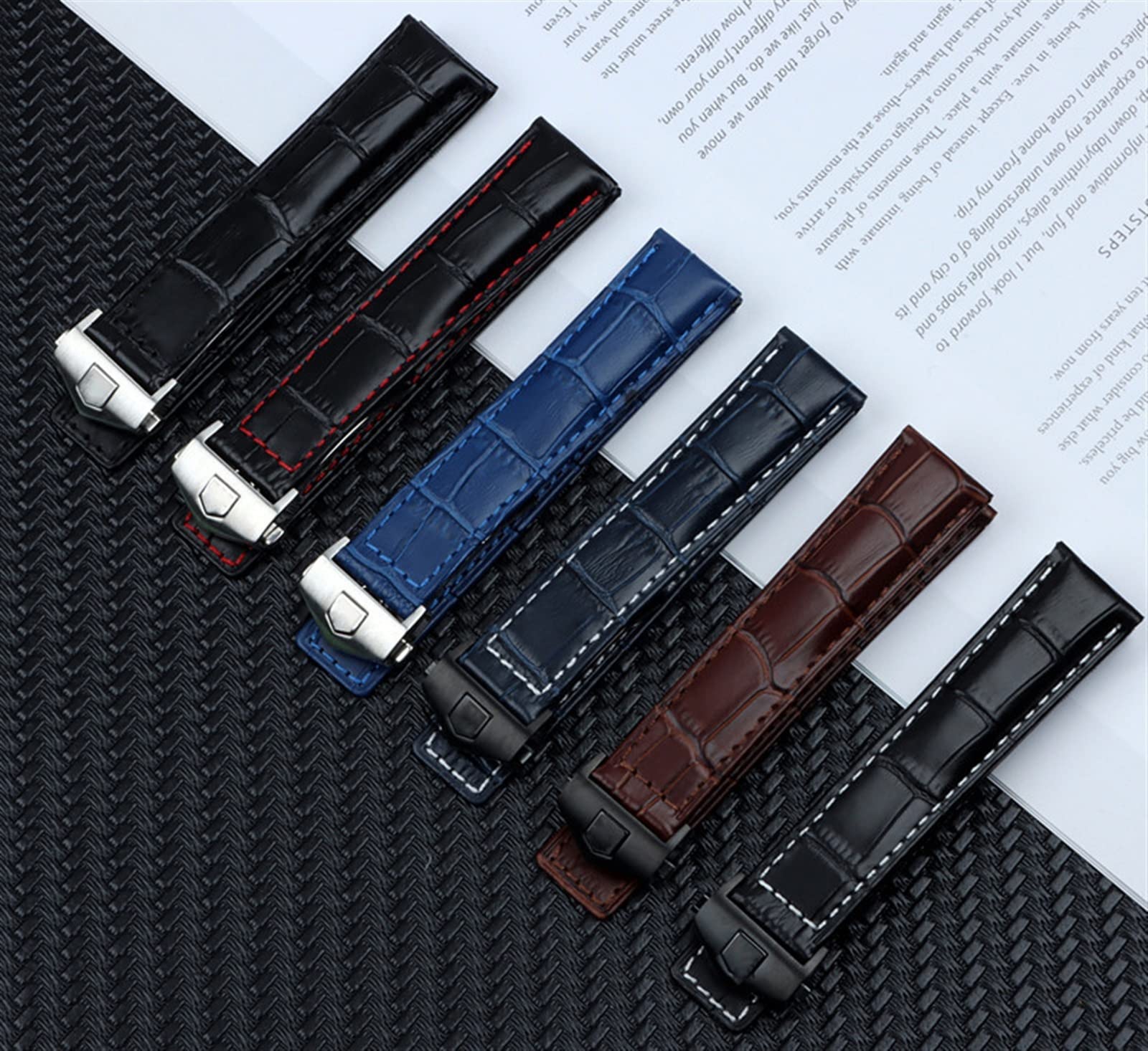 Bransoletka z prawdziwej skóry bydlęcej pasek do zegarka 20 mm 22 m do paska z metką dla Heuer CARRERA Monaco AQUARACER pasek do zegarka składana klamra, 22mm Black Buckle, Agat