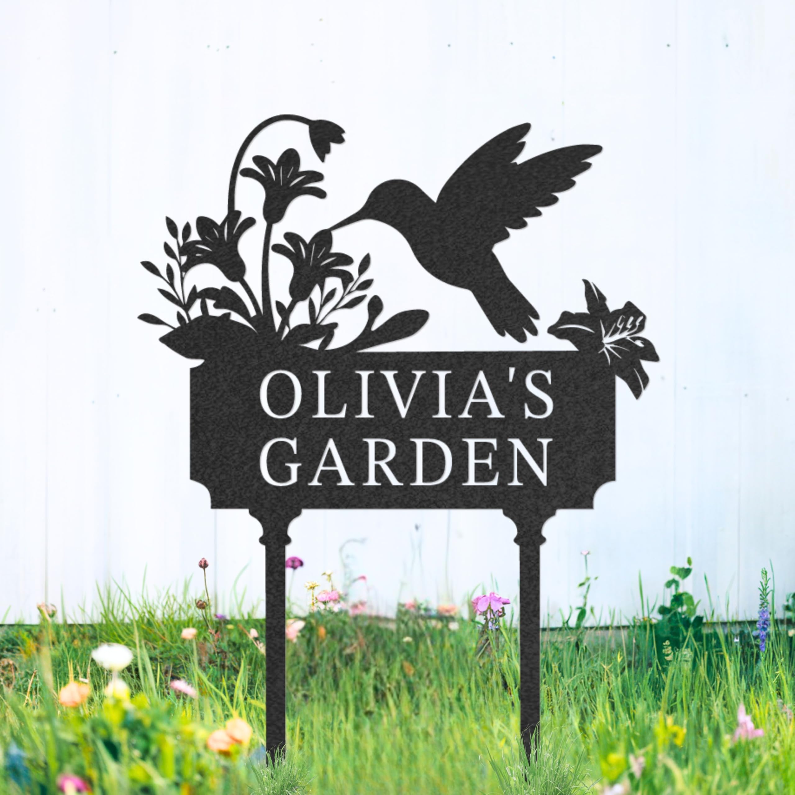 Personalized Metal Garden Sign, Custom Name Stake Decor, Hummingbird Yard Art, Outdoor Gardening Home Decor, Garden Stake Gifts for Plant Lovers
