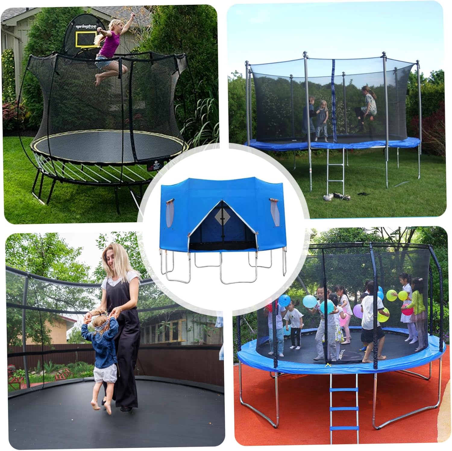 8ft Trampoline Cover, Waterproof Oxford Cloth Trampoline Tent with Window and Skylight, Canopy with Zipper and Strap Fit for 6 Straight Pole, Accessories