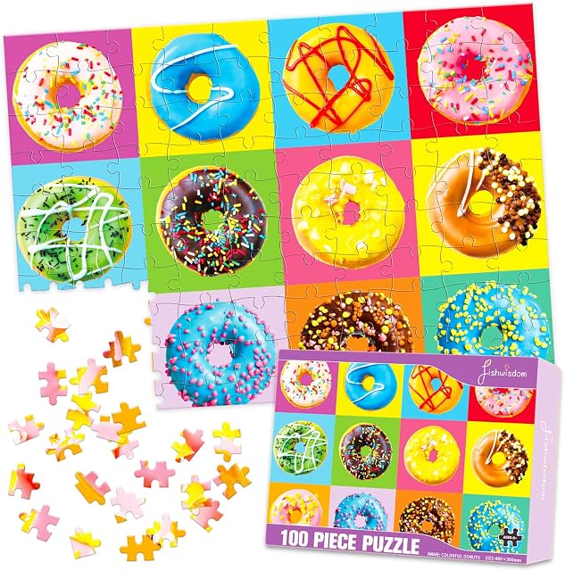 100 Puzzle de puzzles de donuts pour les enfants Adolescents de 4-8 ans Temps de la famille cadeau (donuts)