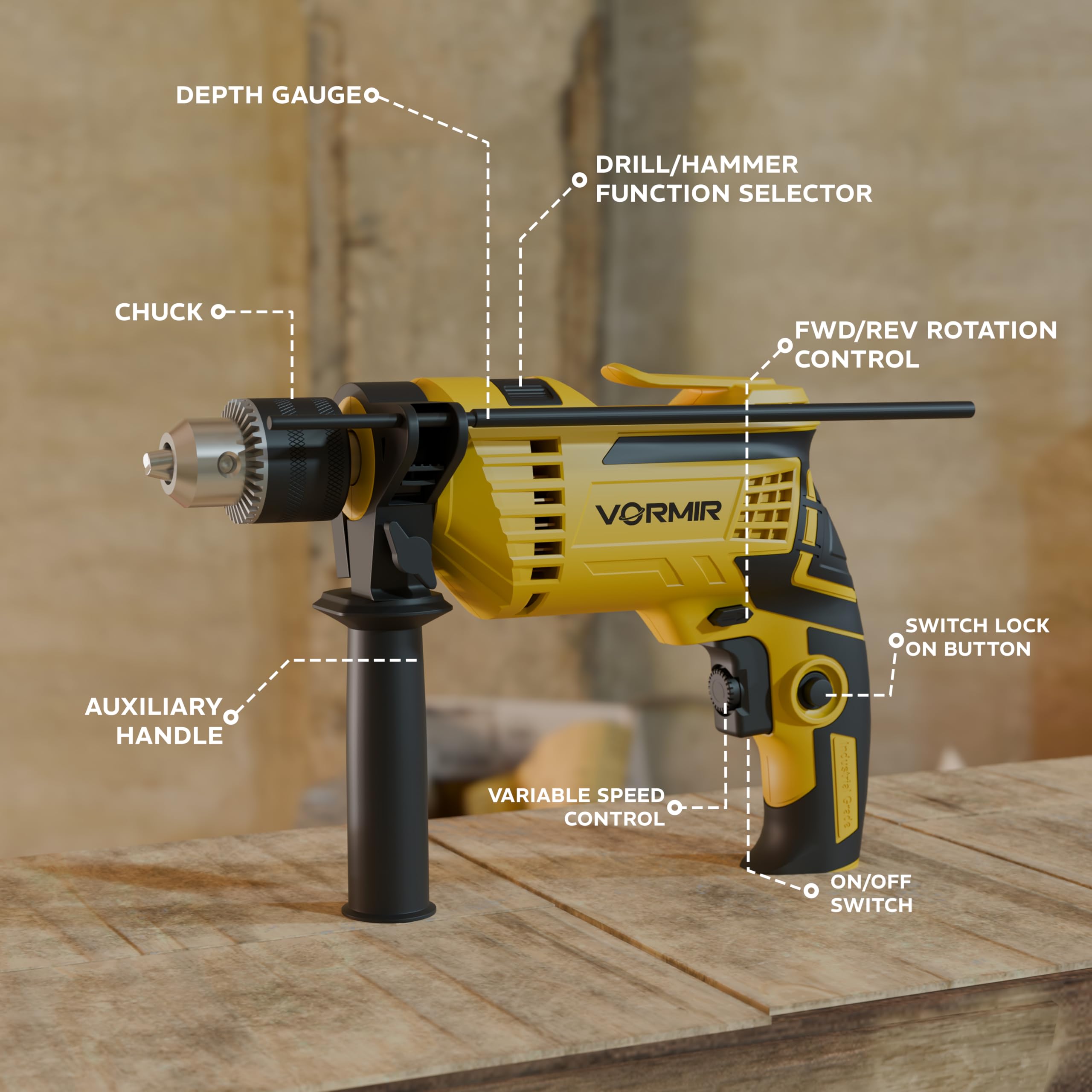 IBELL VORMIR ID13-75 Impact Drill | 650W Motor | Dual Mode (Drilling & Impact) | 13mm Chuck | 0–2800 RPM Variable Speed | Forward/Reverse | Copper Armature | 1-Year Warranty 1