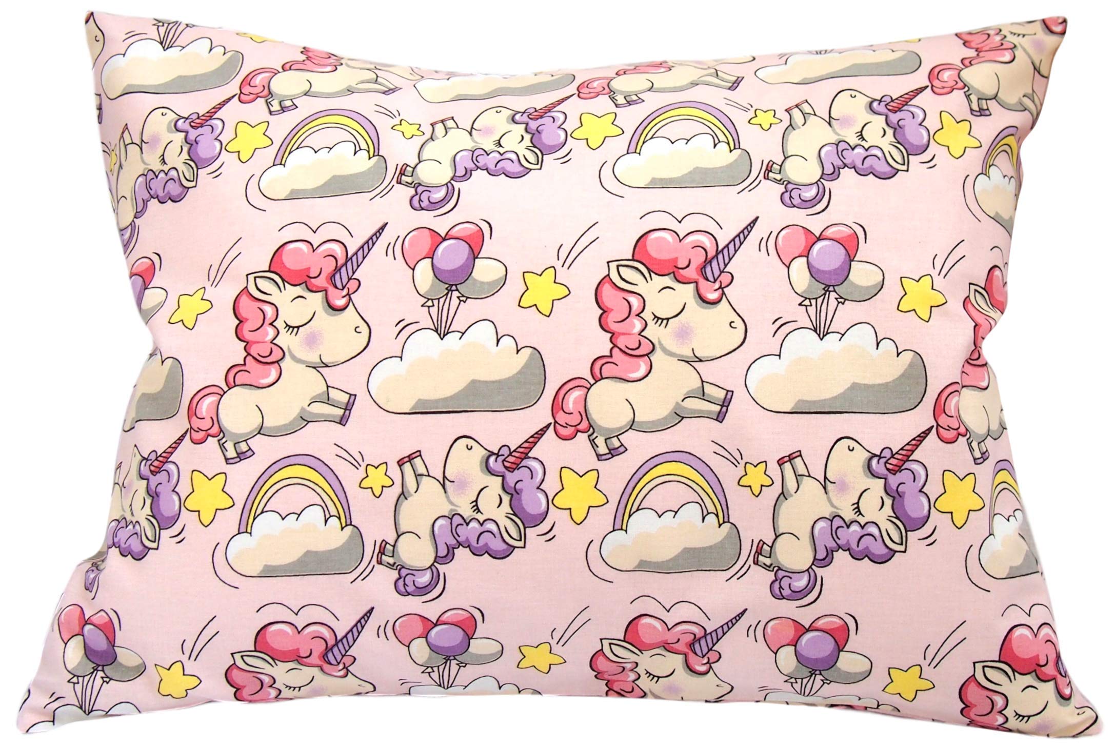 Toddler Pillowcase 13x18 by Comfy Turtles, 100% Cotton, or Get Your Kid’s Smile with Cute Animals of this Soft Pillow Cover for Boys and Girls (Pink Unicorns With Baloons)