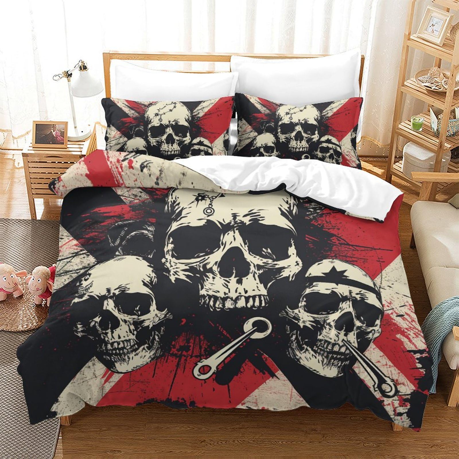 Housse de couette crâne King Size 220x240 parure de lit 2 pièces pour homme et enfant