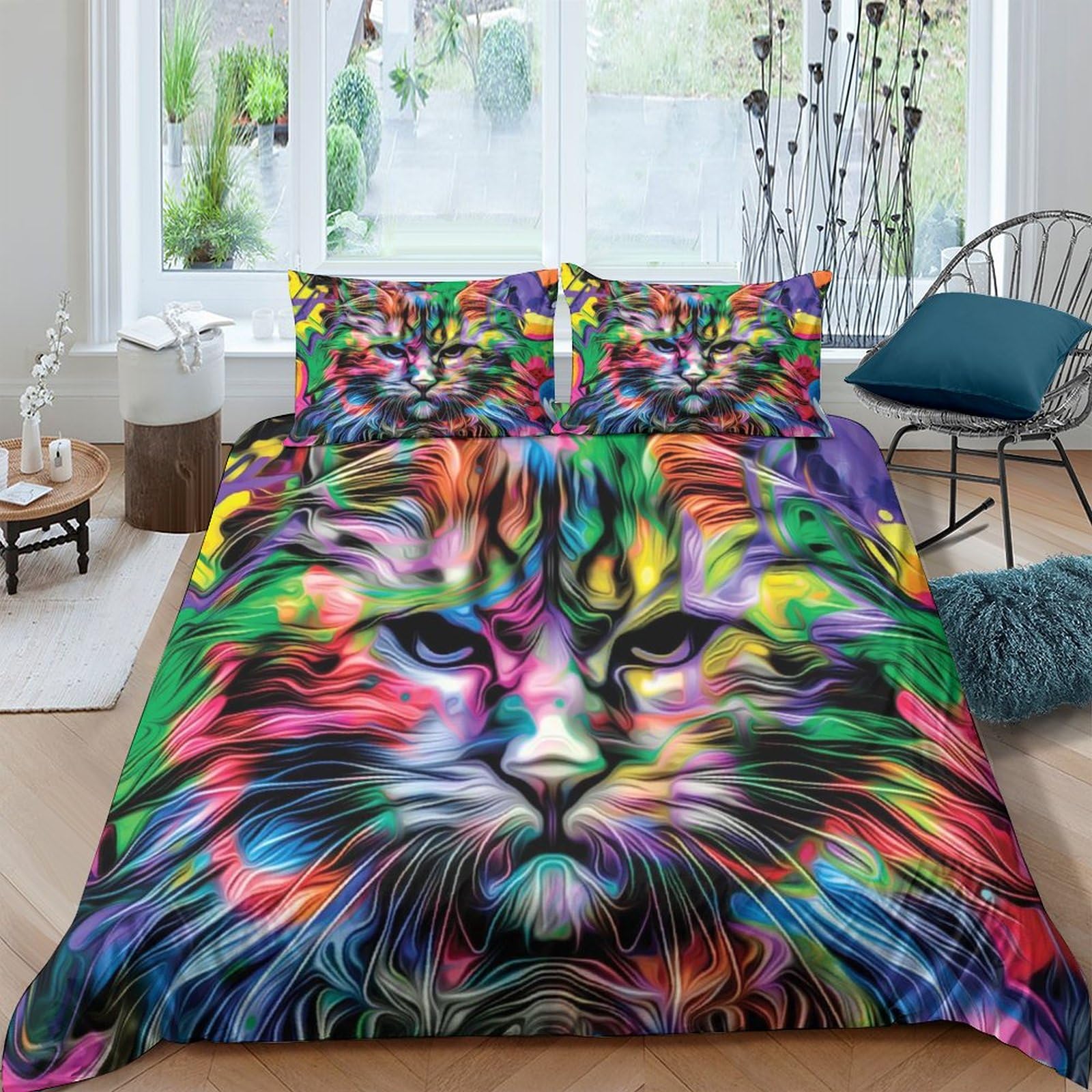 Parure de lit chats microfibre housse de couette 220x240cm avec taies d'oreiller