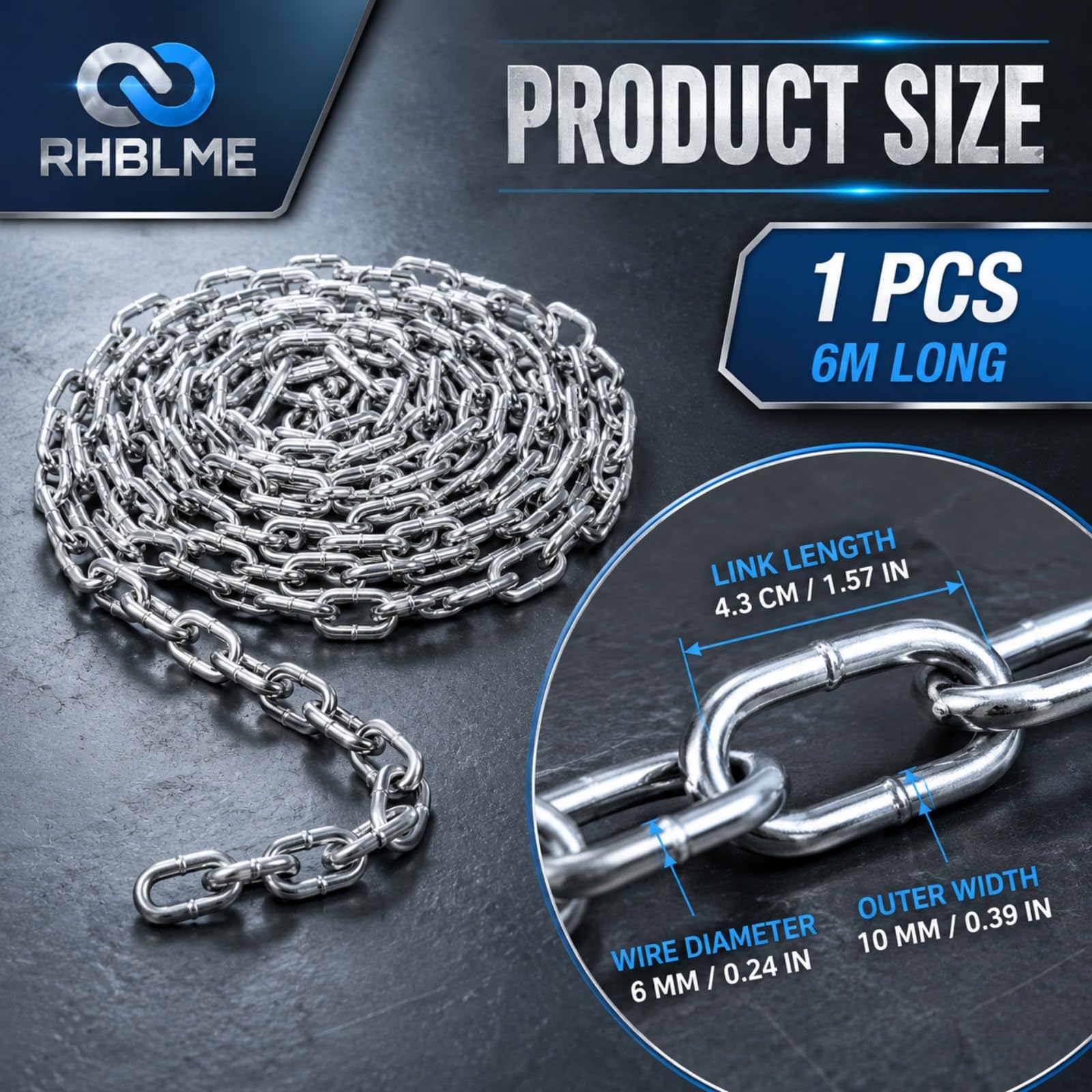 Heavy Duty Metal Chain - 19.69 Ft Galvanized Coil -2