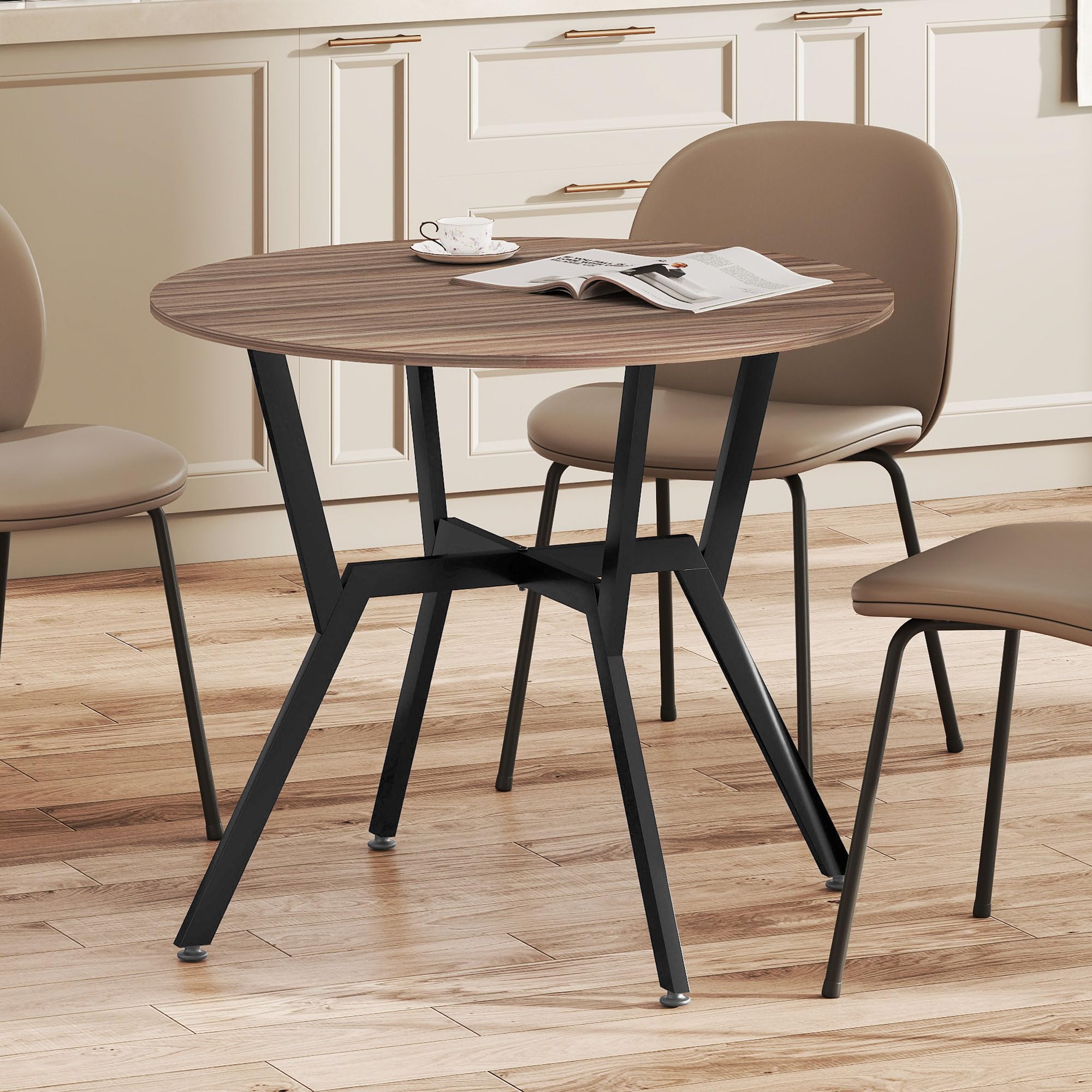 HOMCOM Mesa de Comedor Redonda Mesa de Cocina Industrial con Tapa de Madera y Marco de Acero para Salón Carga 60 kg Ø90x76 cm Marrón — view 9