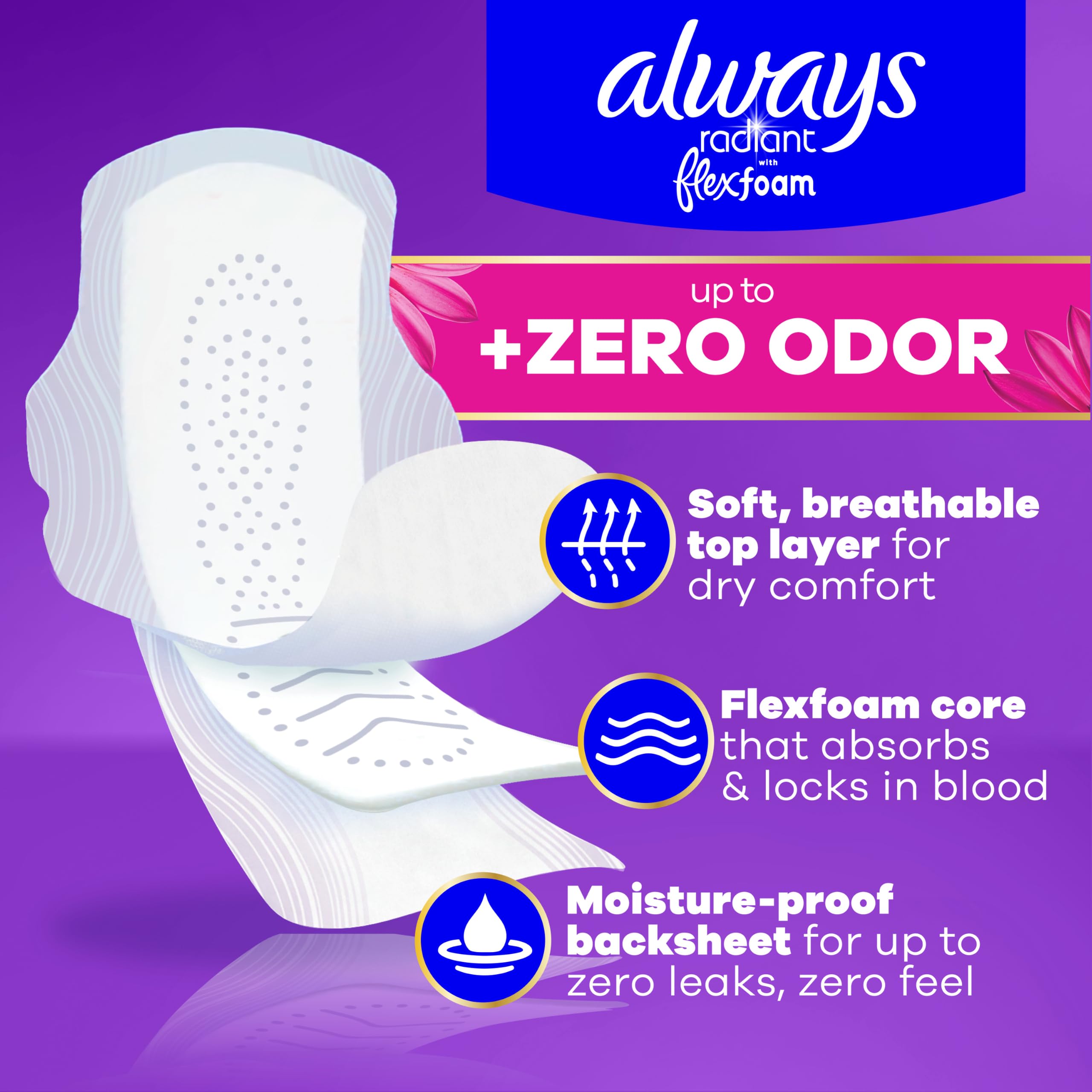 Always Radiant Pads, tamaño 4, absorción nocturna, perfumada, 28 unidades, el embalaje puede variar