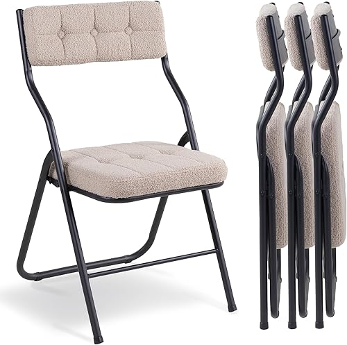 Miniatura 16 de HOMEFUN Paquete de 4 sillas plegables acolchadas, sillas de comedor plegables con cojín, asiento adicional portátil y ensamblado para invitados