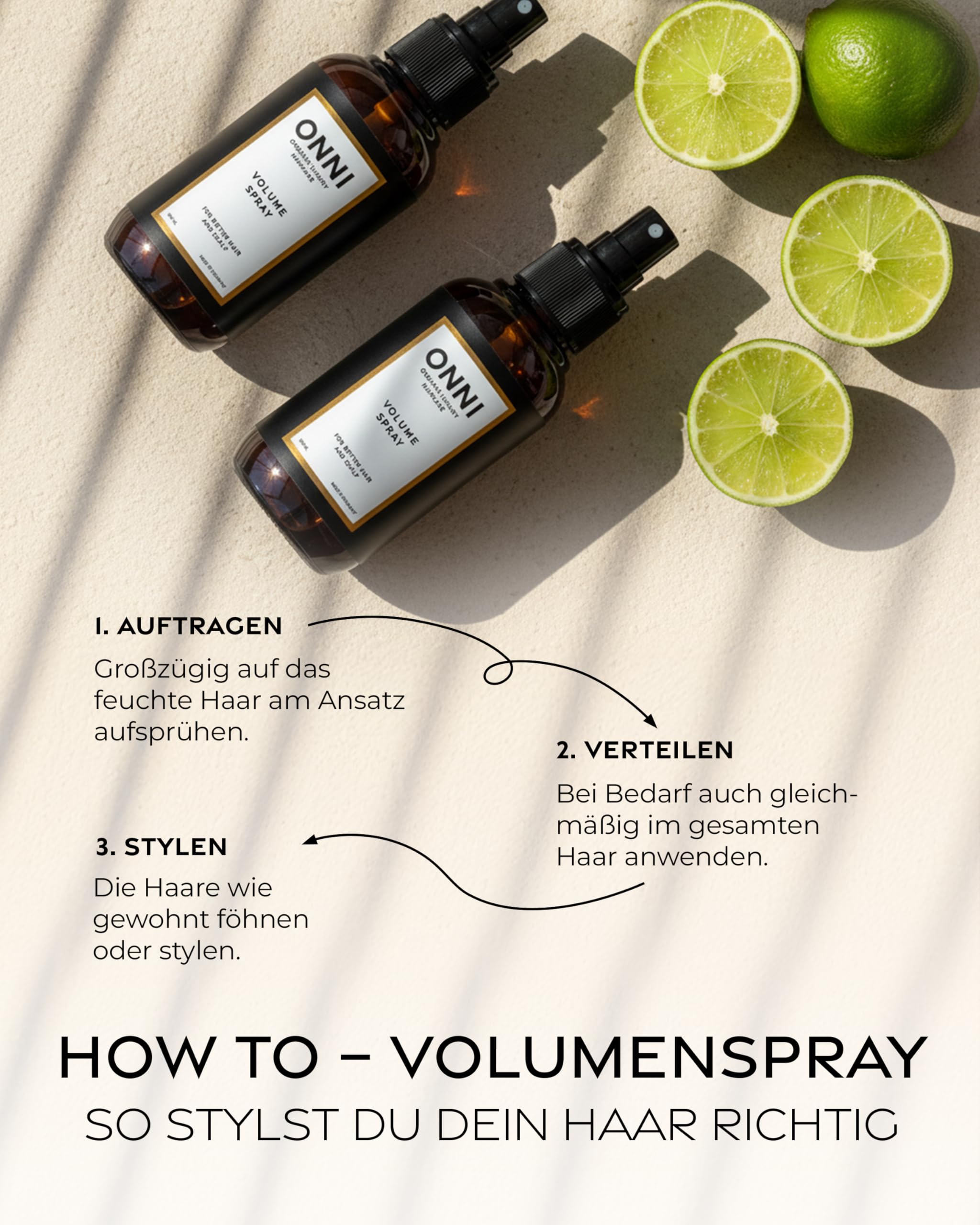 ONNI – Volumen Spray 200ml – Volumenspray für mehr Halt, Griffigkeit und Haarfülle – mit Maisstärke & Aminosäuren – stärkt das Haar ohne zu beschweren & verleiht Glanz – vegan, silikon- & parabenfrei
