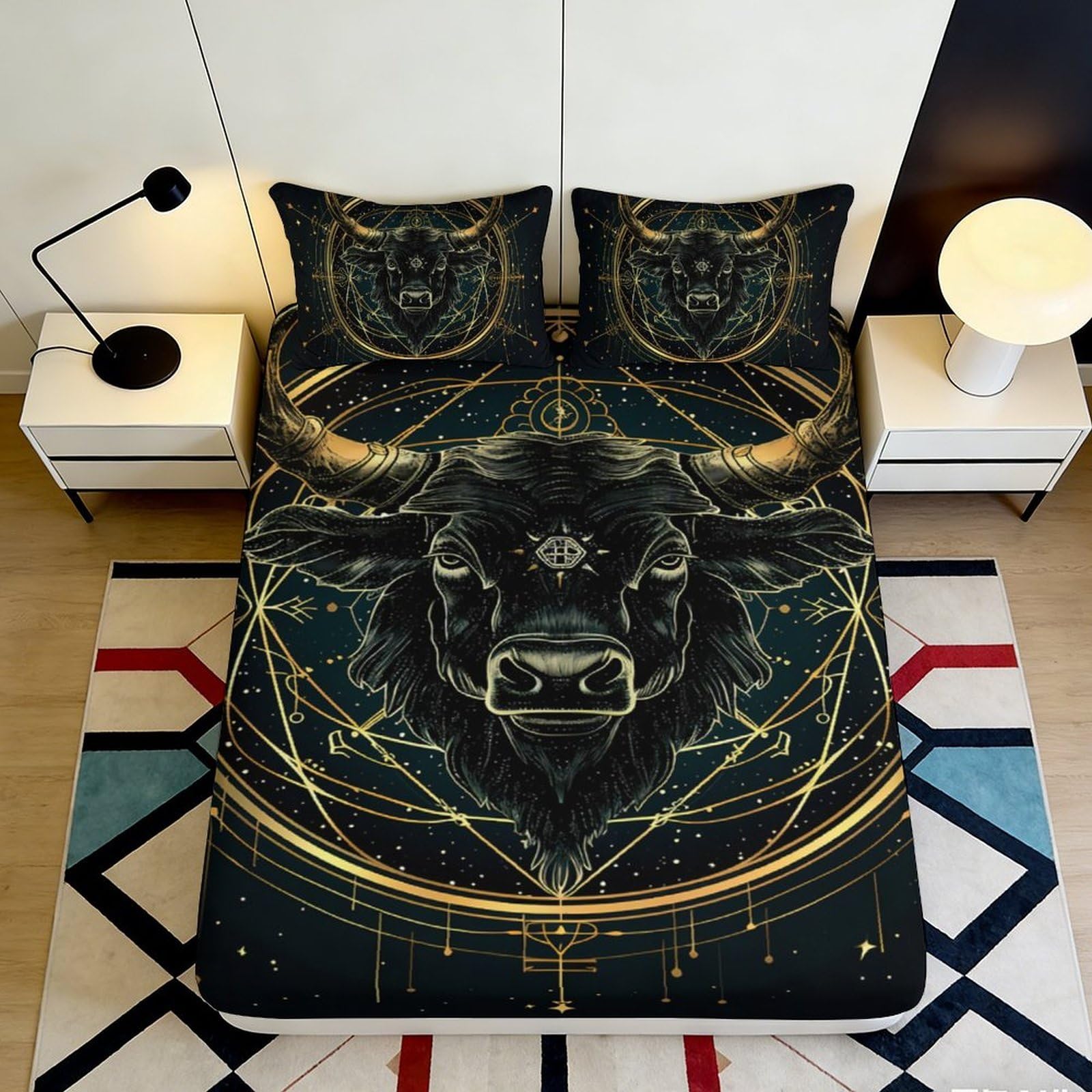 Pnayamiorkfel Style-9 3D Printed Taurus Astrology Fitted Sheet Microfiber Soft Anti-Slip Zodiac Bull Bed Cover For Bedroom Decor 90X200x25cm