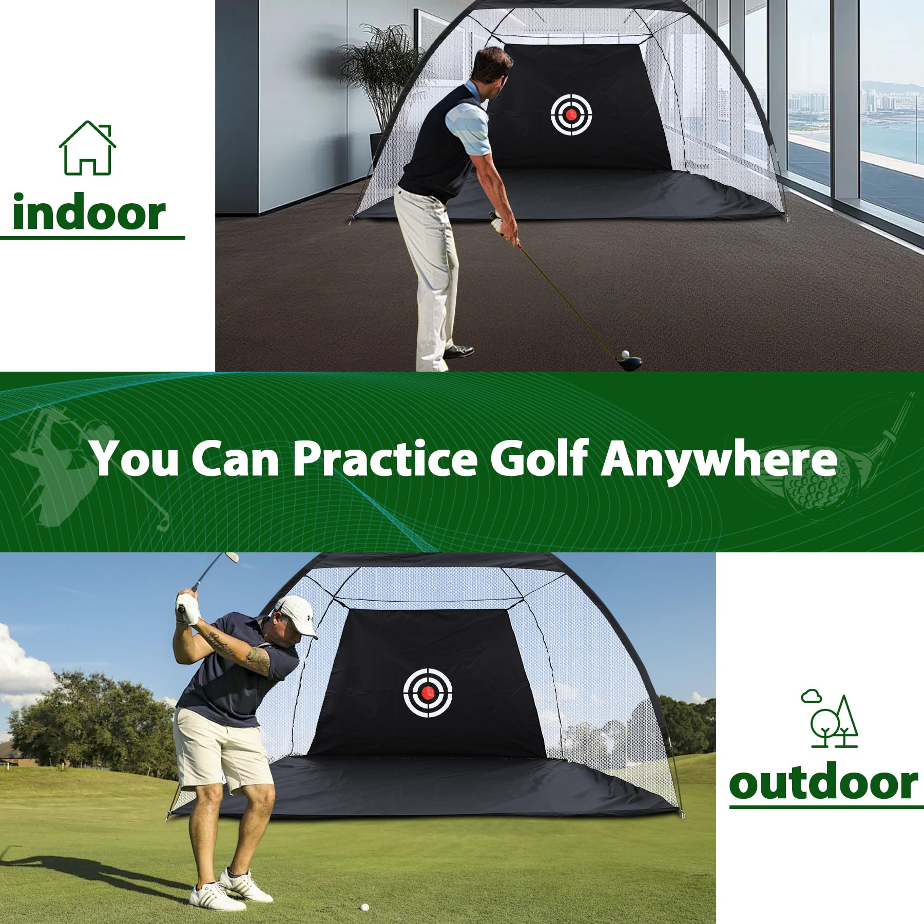 REDCAMP Red de entrenamiento de golf 10x7 pies con césped y estera de impacto