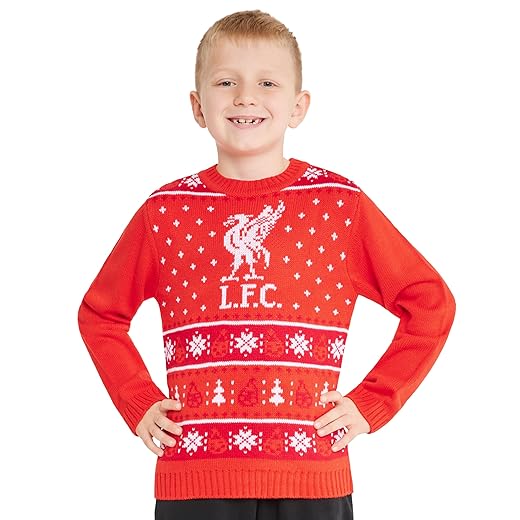 Liverpool FC Christmas Jumper Kids Teenagers Warm Cosy Soccer Xmas Jumper 7-14 Years - Liverpool Gifts for Boys (Red, 13-14 Years)