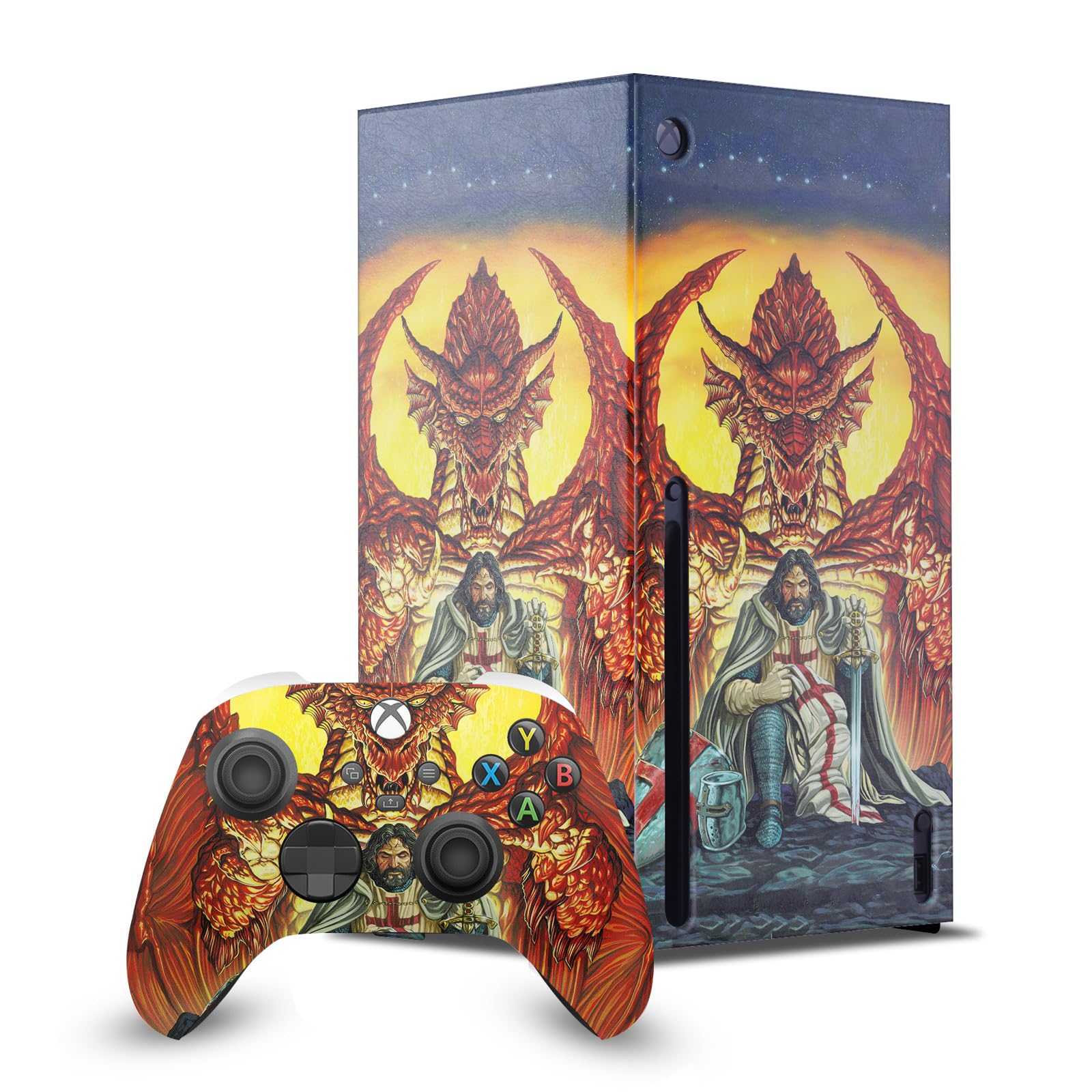 Head Case Designs Licenza Ufficiale Ed Beard Jr Amicizia Cavaliere Templare Draghi Pacchetto Console Da Gioco Wrap E Pelle Per Controller Compatibile con Xbox Series X