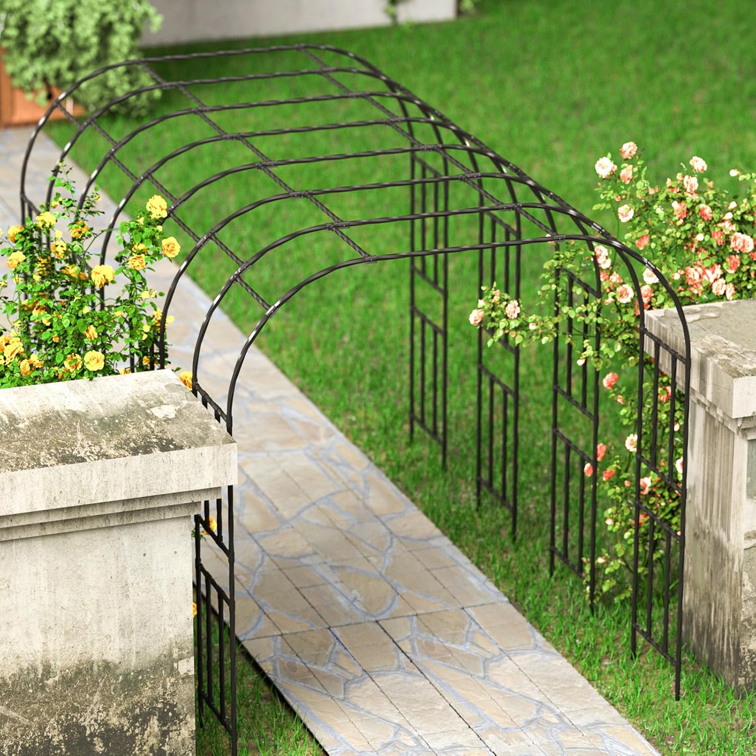 Metal Garden Arch - Length: 98.5in, Wide: 15.8in Garden Arches Trellis for Climbing Plants Outdoor - Garden Arch for Lawn, Party, Ceremony Wedding Decoration (Black)