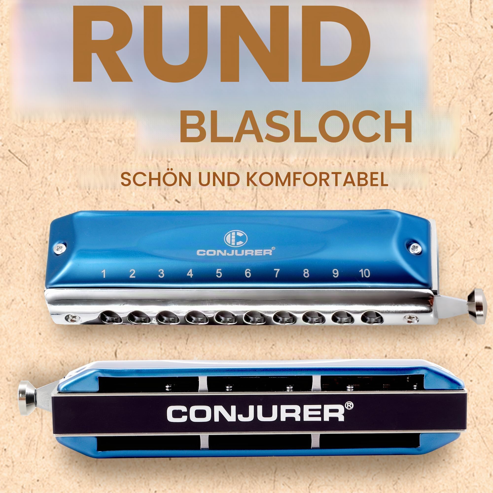 Conjurer Chromatische Mundharmonika C-Dur 10-Loch Harp Profiinstrument Harmonika Kinder& Anfänger Fortgeschrittene, Chromatic Harmonica mit Hervorragender Klang, 1040 C Dur, Blau