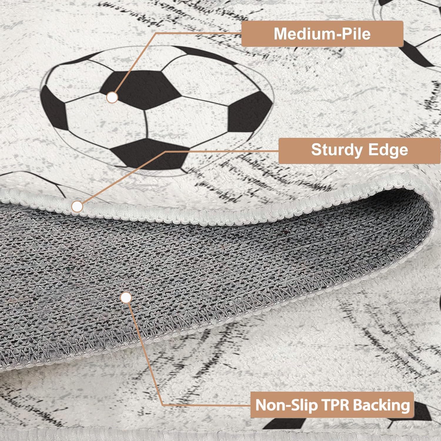 Luxus Soft Flauschiger Area Teppich 80cm x 150cm Indoor Shaggy rutschfeste Teppiche Schwarz-Weiß-Fußball Design Wohnkultur für Wohnzimmer Schlafzimmer Kinderzimmer Wohnzimmer