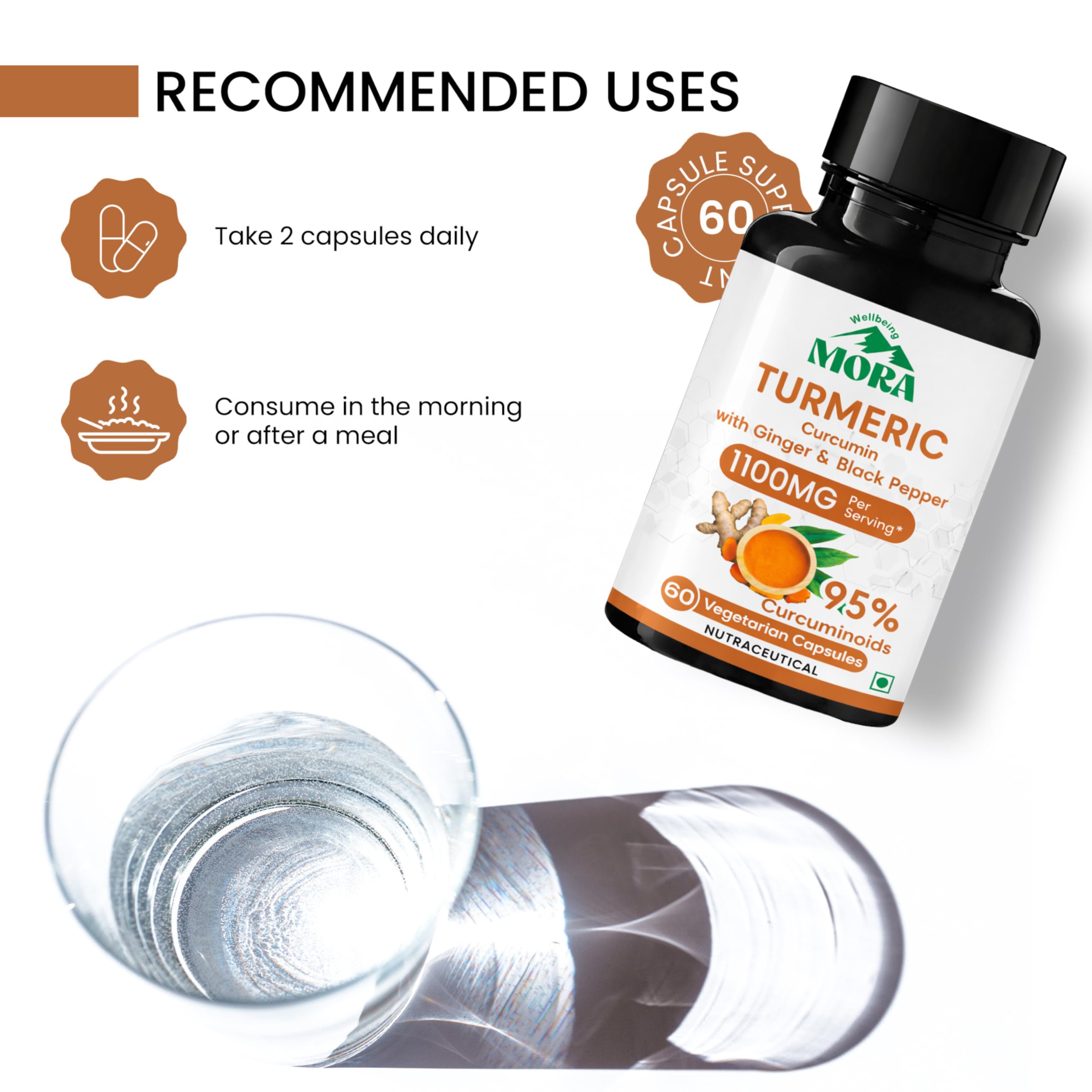 Turmeric Curcumin Capsules 1100mg | 95% Curcuminoids with Ginger & Black Pepper Extract | Curcumin Supplement for Joint Pain, Immunity & Inflammatory Support | 60 Ayurvedic Vegan Capsules — Amazon image 6