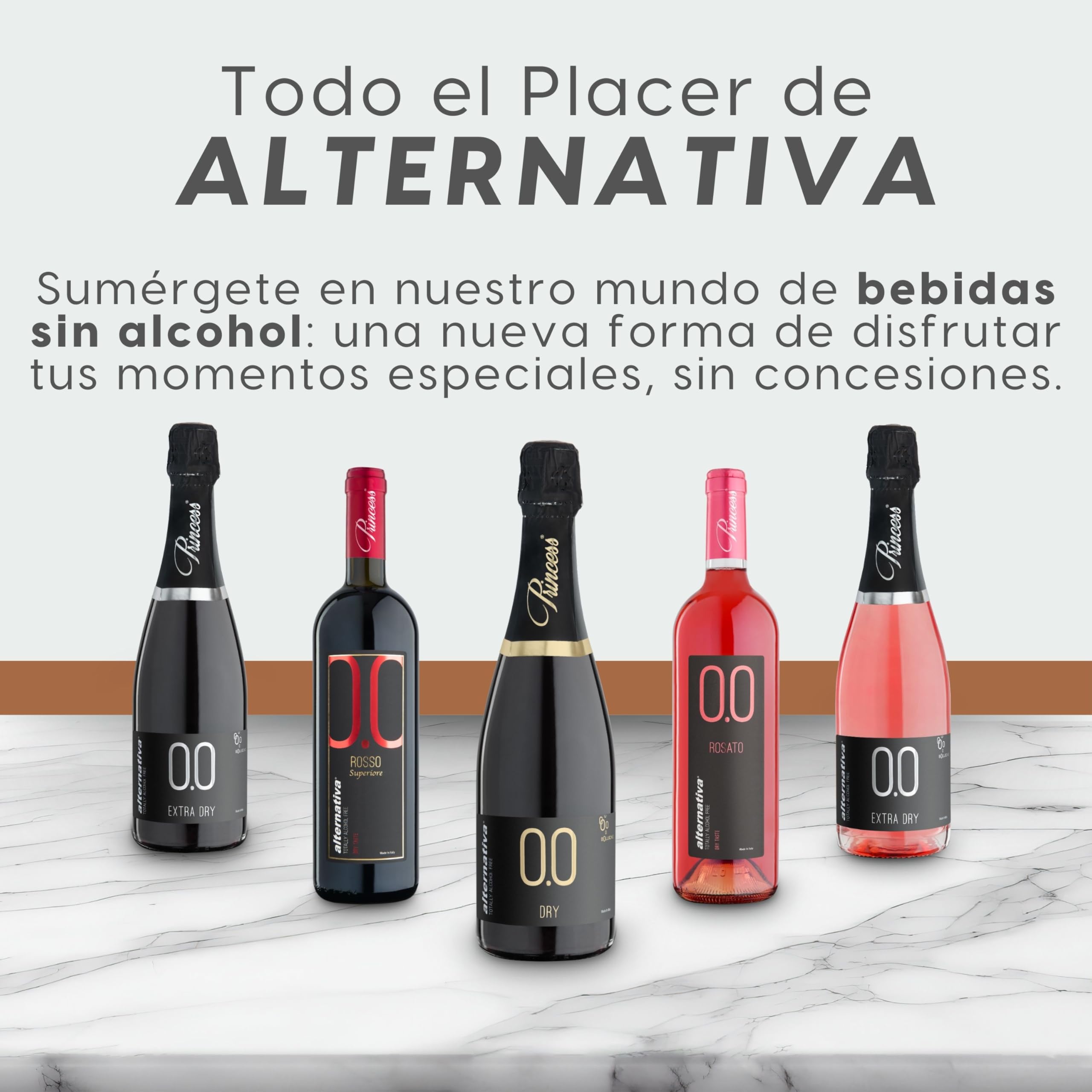 ALTERNATIVA Blanco Seco Espumoso Sin Alcohol 0.0% 6 Botellas de 750ml | Burbujeante Italiano Desalcoholizado Premium - Ideal para Celebraciones