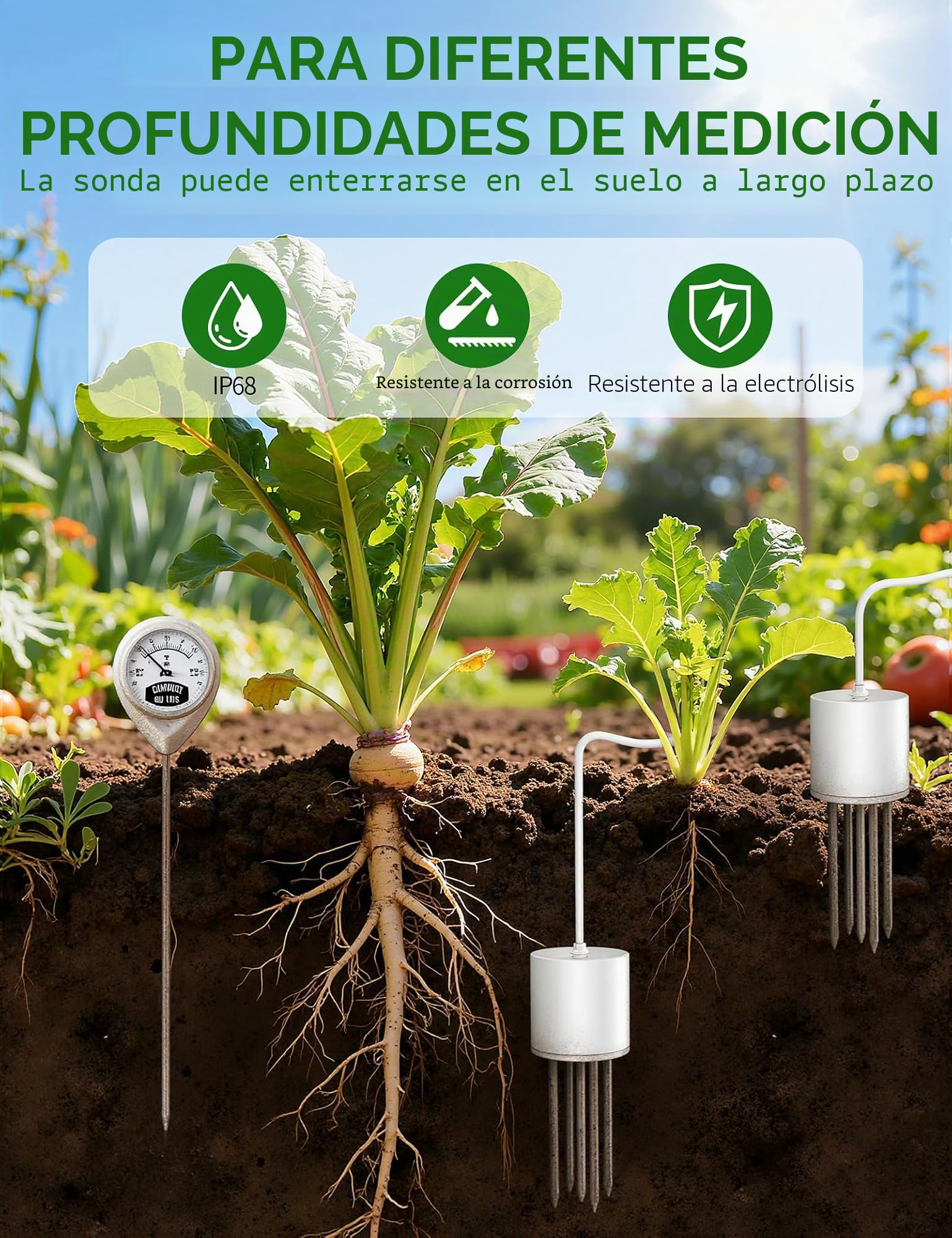 EXTSUD 7 en 1 Medidor de Suelo, Higrómetro de Suelo/Temperatura de Suelo/Luz Solar/Medidor de Fertilidad/pH/Humedad Ambiental/Temperatura Ambiental, Medidor Humedad Plantas para Flores Granja Jardín