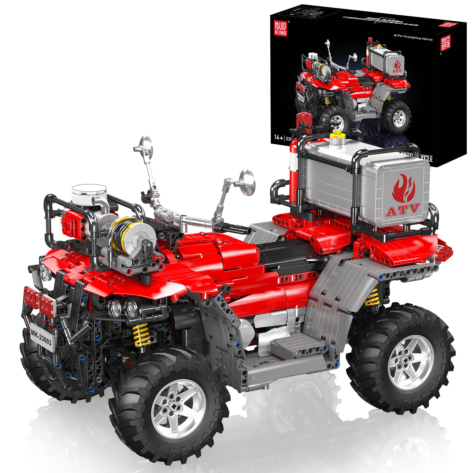 Mould King 23003 Firefighting Motorbike Building Block Model, 2100 Pieces Motorcycle Vehicle Block Toy Set as Gifts/Collectibles, Motorbike Models with Remote Control and suitable for ages 14+