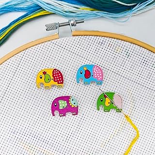 4 Pieces Painted Elephant Needle Minder，Magnetic Pin Holder for Cross Stitch, Needlework and Embroidery Accessories，Magnetic Needle Nanny