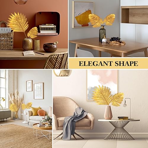 Miniatura 4 de BESTOYARD 20 piezas de plantas artificiales hojas de palma de plástico dorado tropicales hojas decoraciones de boda imitación hoja de tortuga dorada