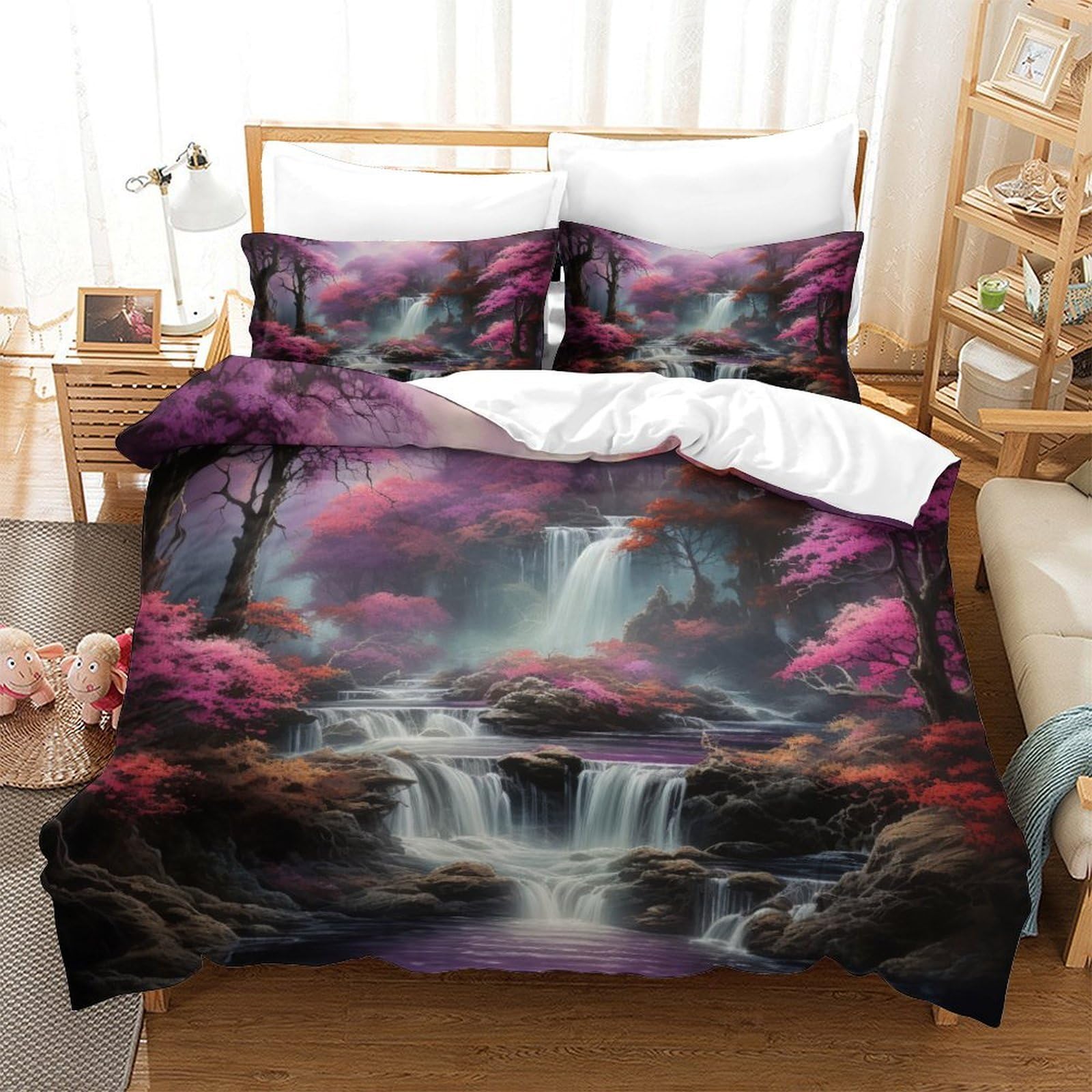 Parure de lit microfibre 260x220 cm avec housse de couette 3D rose et violette