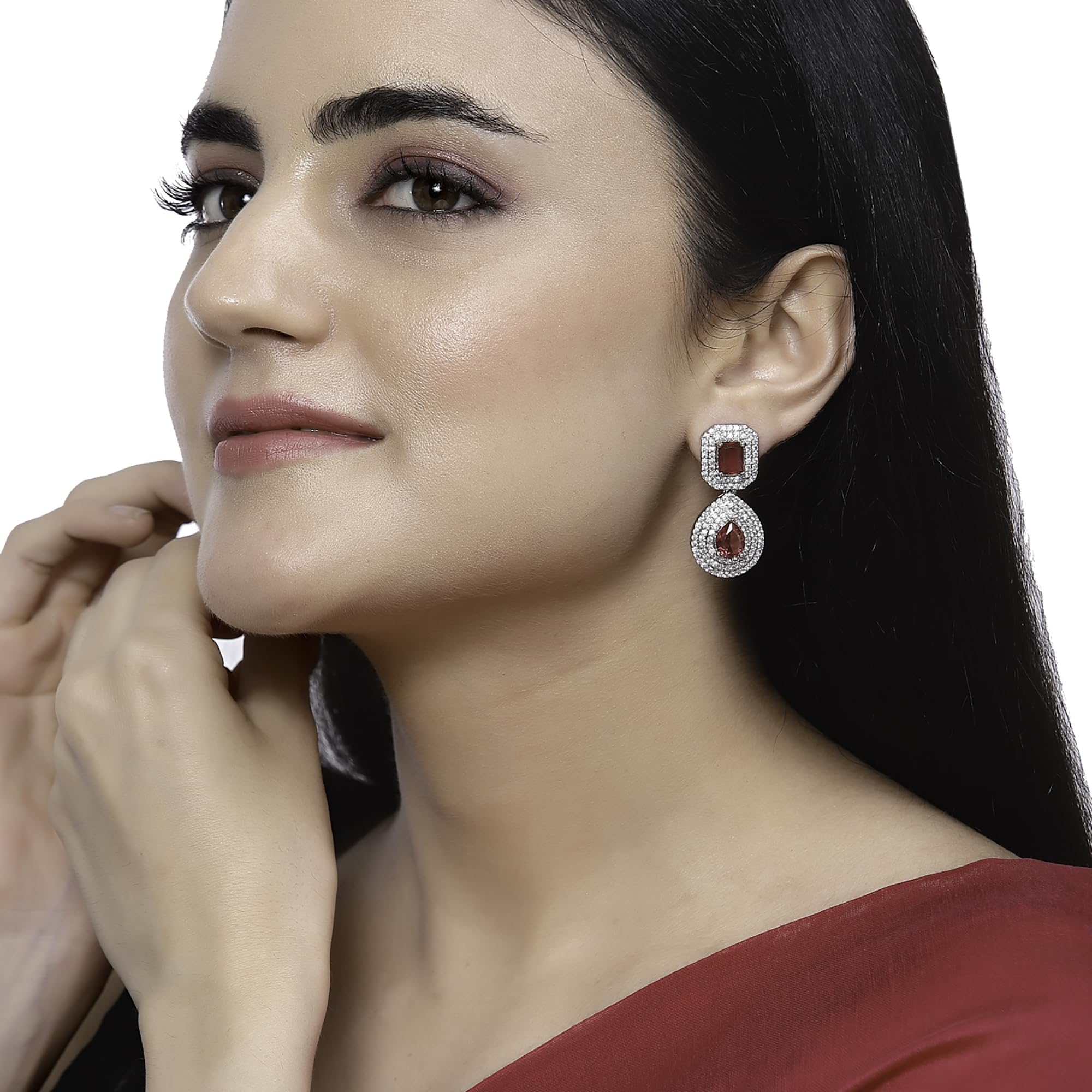 Rhodium-Plated American Diamond Drop Earrings