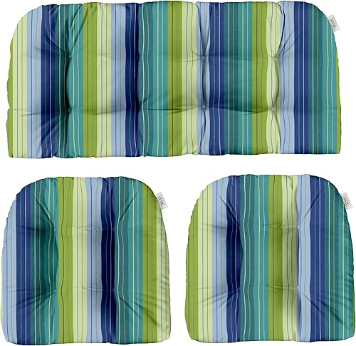 RSH DECOR Sunbrella - Juego de cojines de mimbre de 3 piezas  Tamaño grande  Fabricado con tela Sunbrella Performance  Sofá biplaza para exteriores