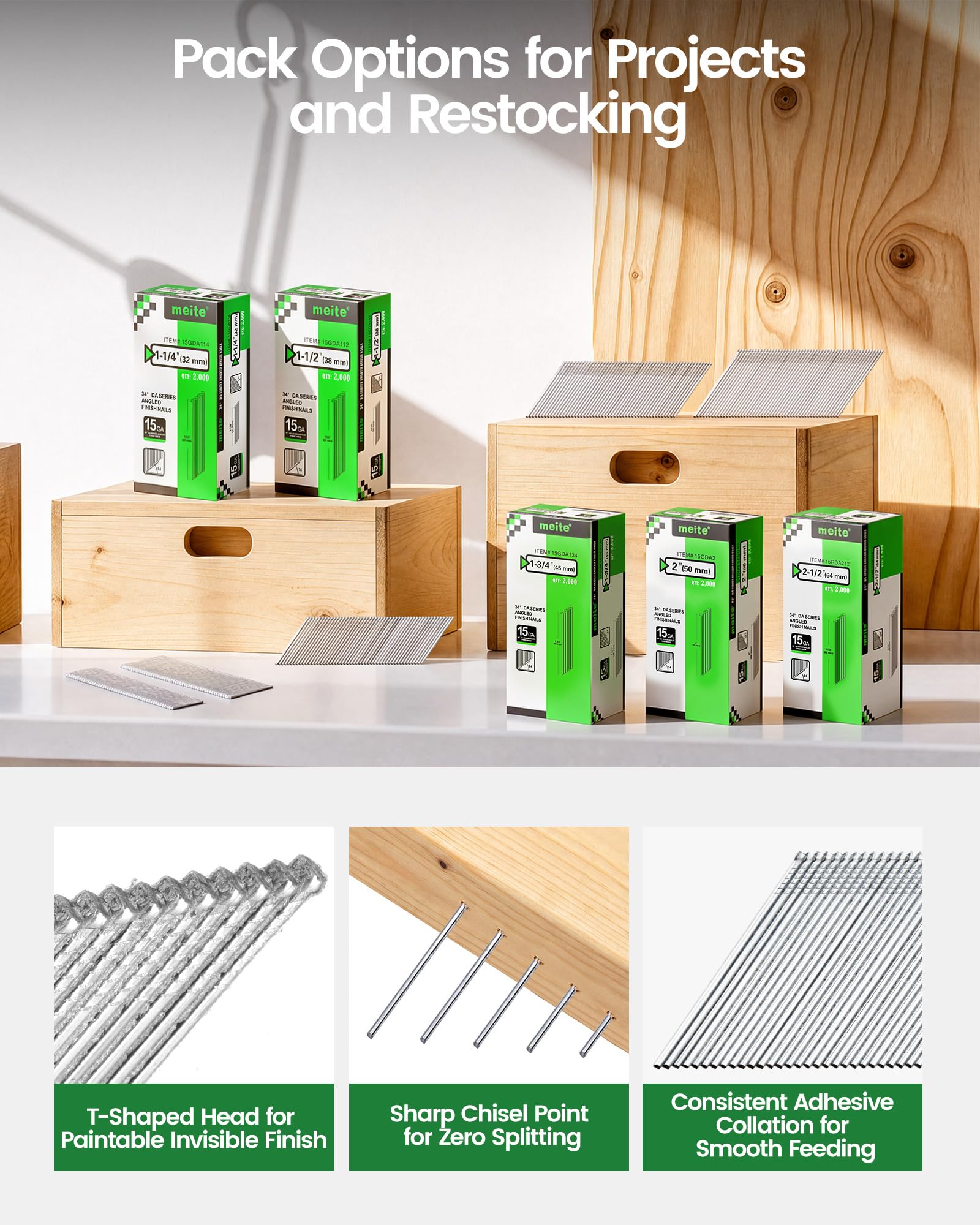 Meite 15 Gauge Angled Finish Nails - 2-1/2 Inch -3