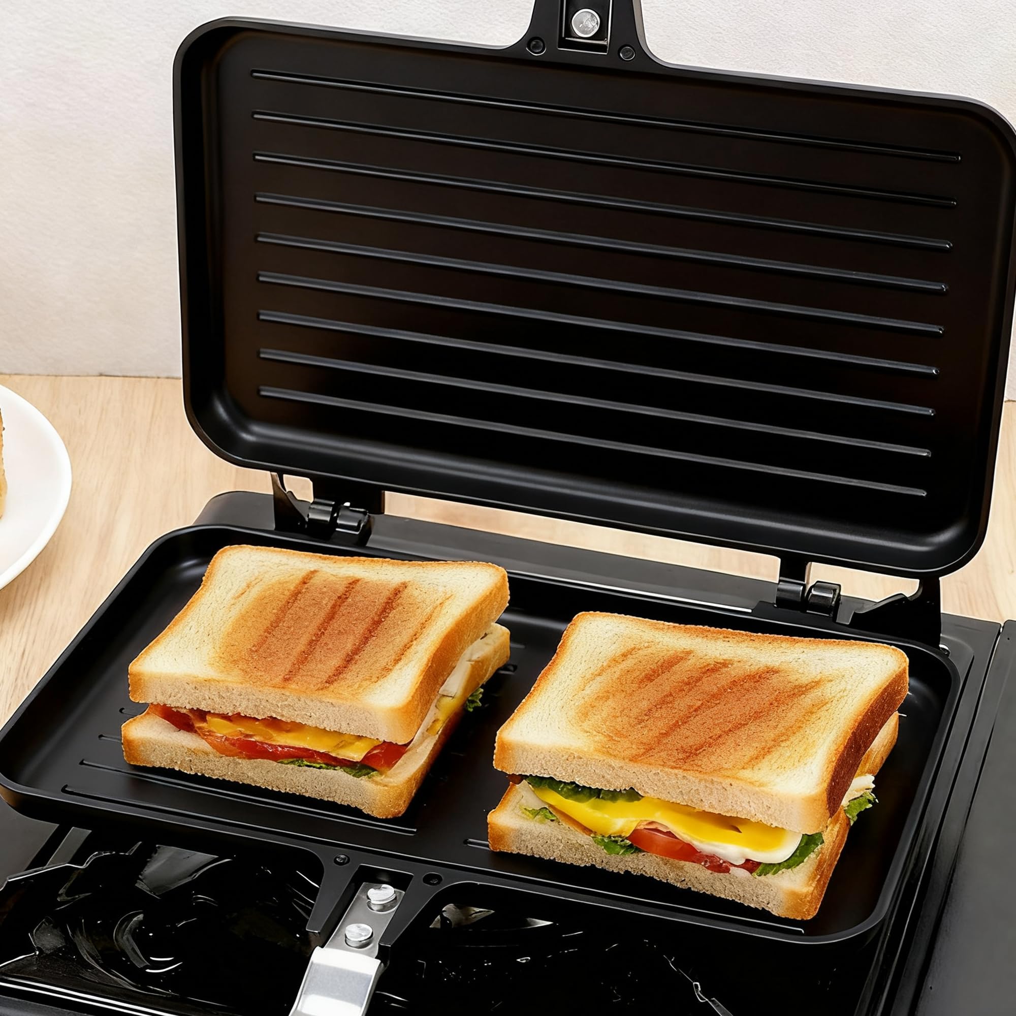 Poêle à Frire Double Face, Poêle à Antiadhésif avec Poignée Résistante à la Chaleur pour Petit Déjeuner, Snack et Camping