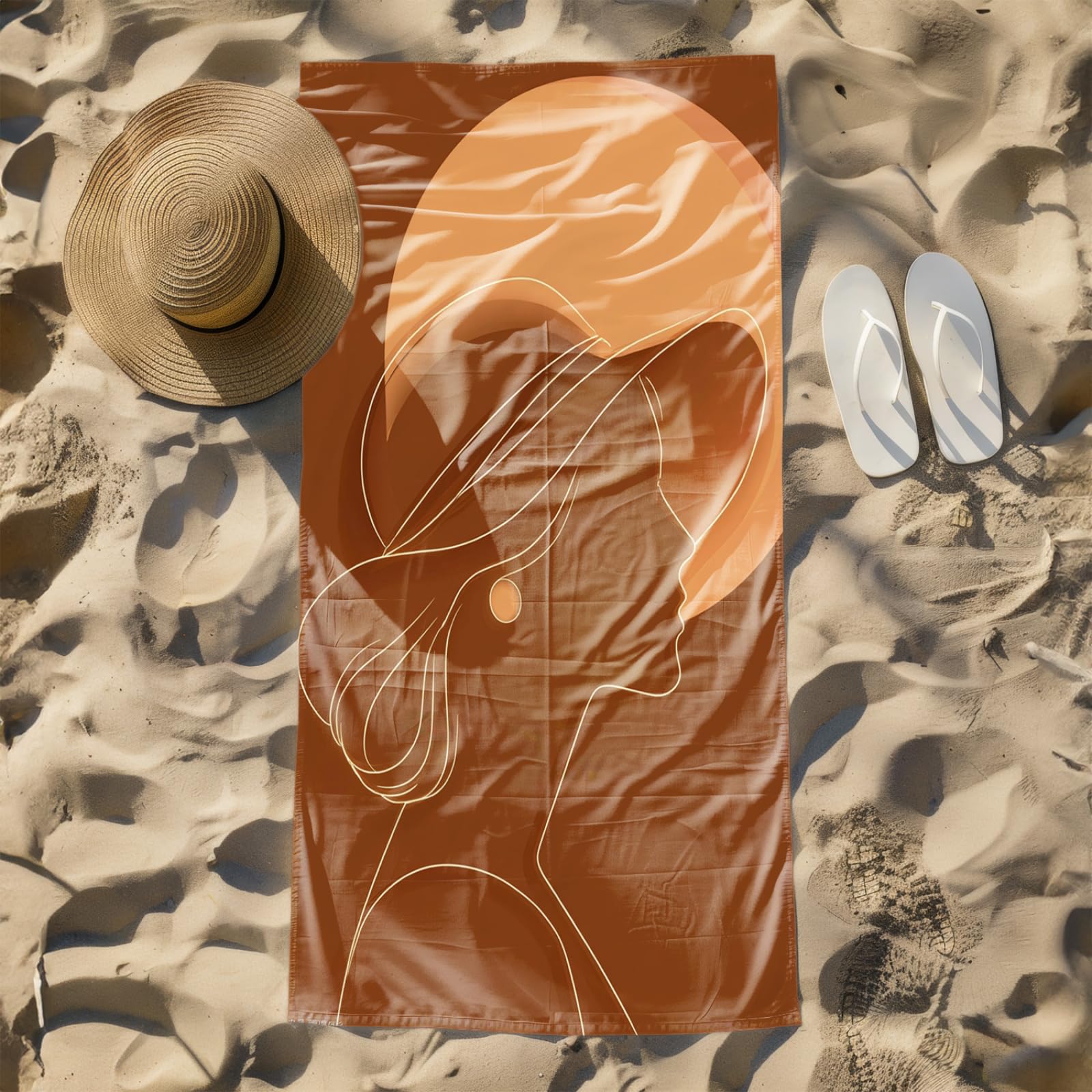 Generico Telo Mare Grande Linee Di Carattere Marrone | Microfibra Telo Mare Antisabbia Leggero Compatto Asciugatura Rapida Assorbente Per Piscina Bagno Lavabile Fino