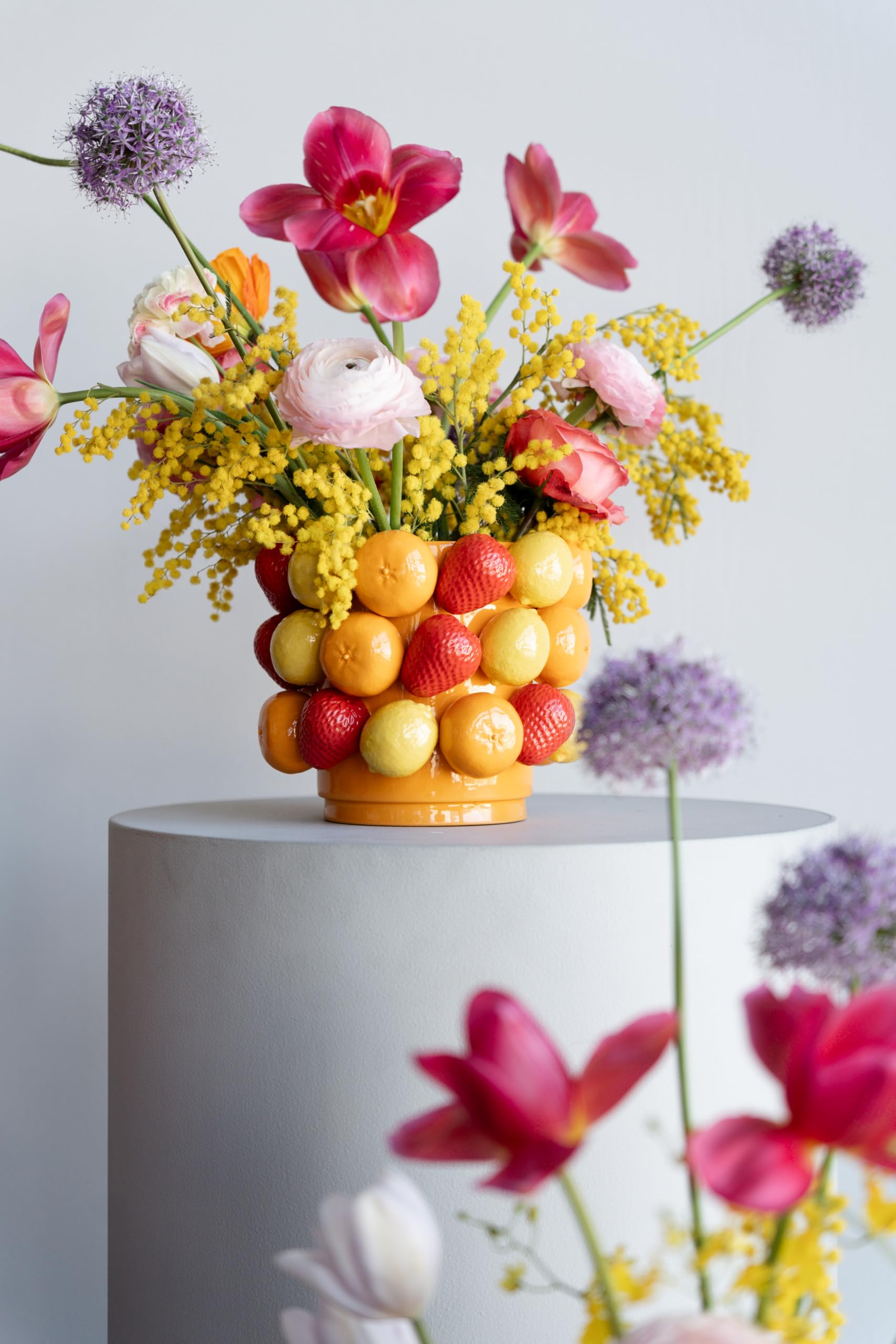Kare Design Vaso Fruit Parade, giallo/rosso, altezza 20 cm, porcellana, vaso per fiori, vaso da tavolo, soggiorno