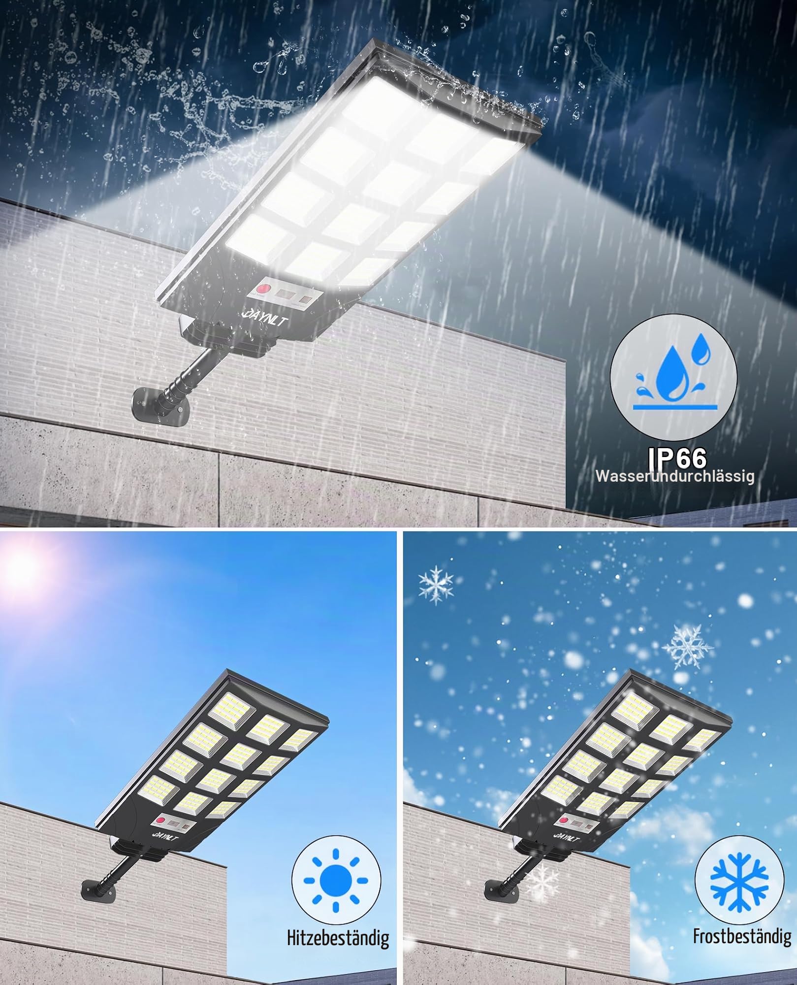 JAYNLT Solar Straßenlaterne für Außen, Solarlampen mit Bewegungssensor, 6500K Solarleuchten Dämmerung bis zum Morgengrauen, IP66 Wasserdichte Solarstrahler für Gärten Garage - 4PACK