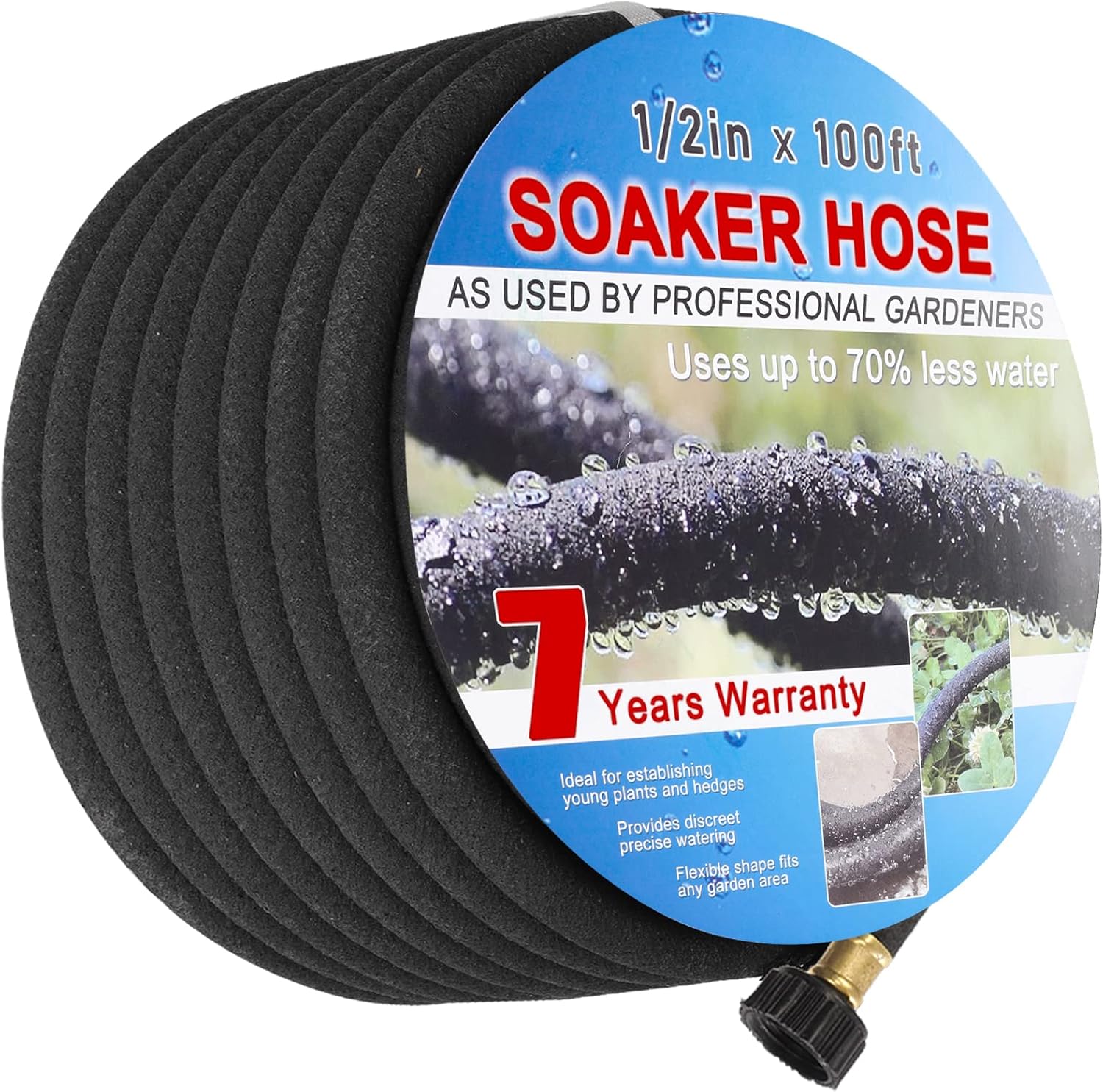TOP DOG Soaker Hose 100 ft for Garden Beds,Saves 70 Water,1/2 inch Garden Soaker