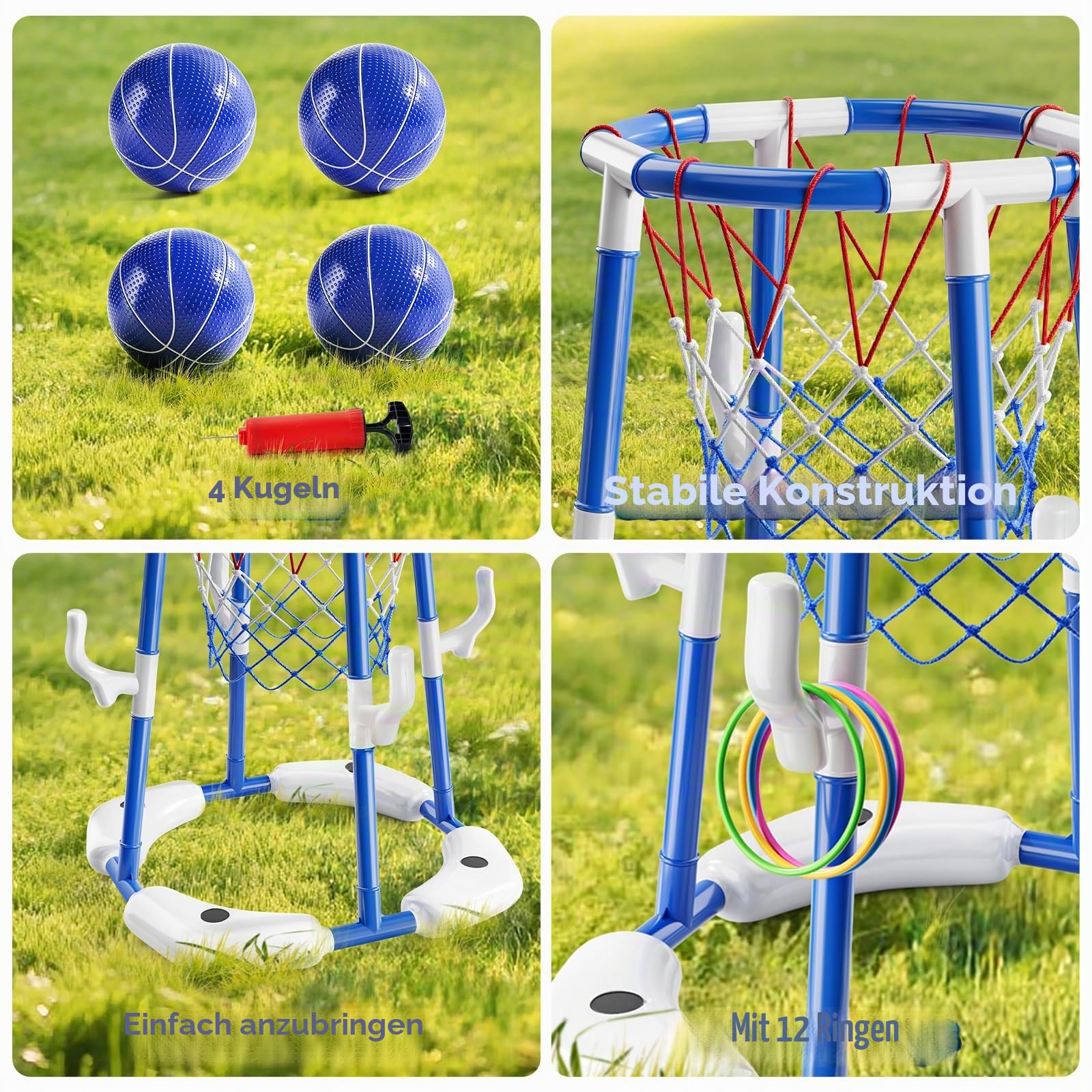 Sitodier Pool-Basketballkorb für Kinder, 2-in-1 schwimmendes Pool-Basketballspielzeug und Ringwurfspiel mit 4 Bällen und Pumpe, Basketballspiele für Kinder und Erwachsene, für drinnen und draußen