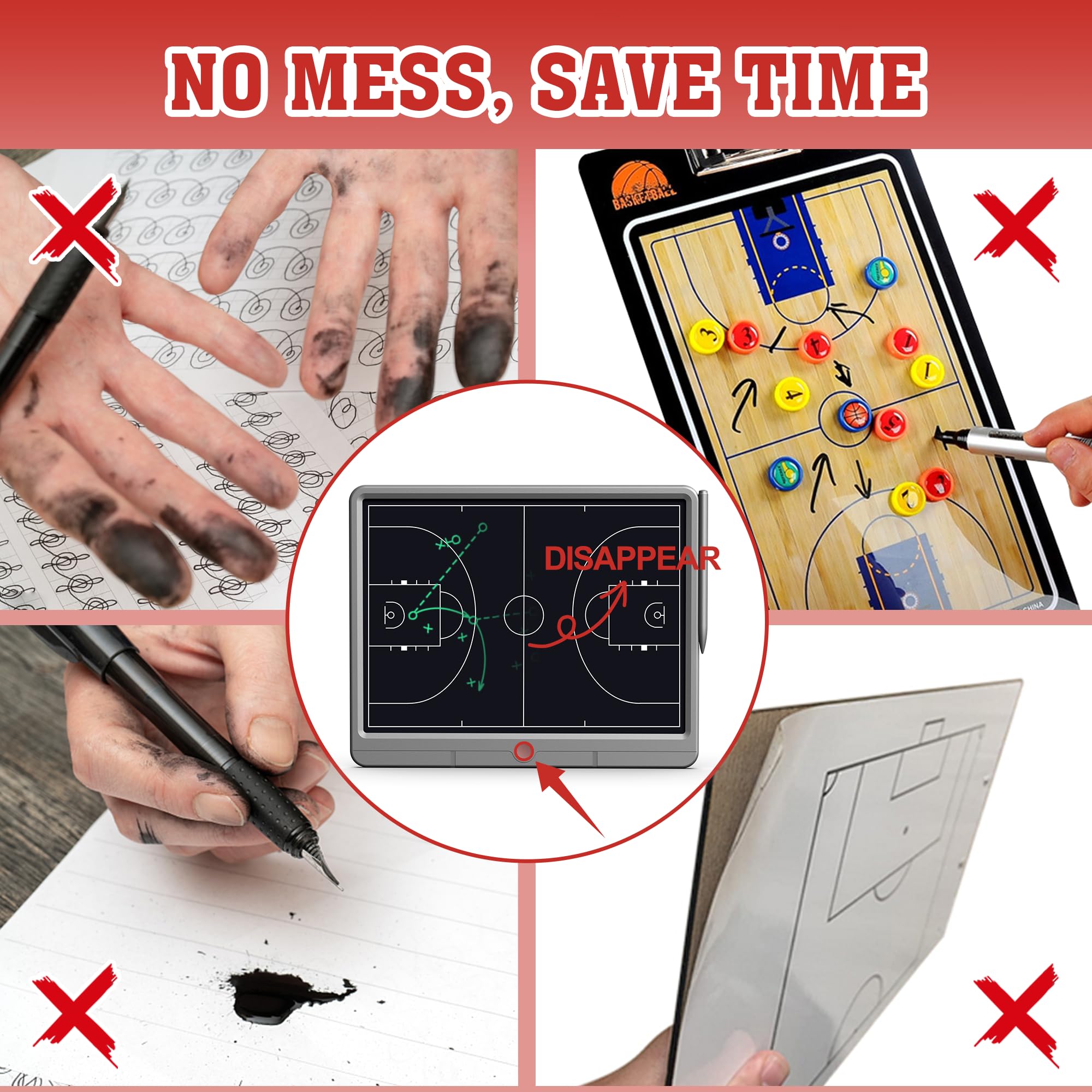 SIDID Plaquette Basketball Coach Portable Coach Tableau, Effaçable Tableau Tactique De Basket-Ball En PVC Double Face For L'entraînement Sportif Scolaire